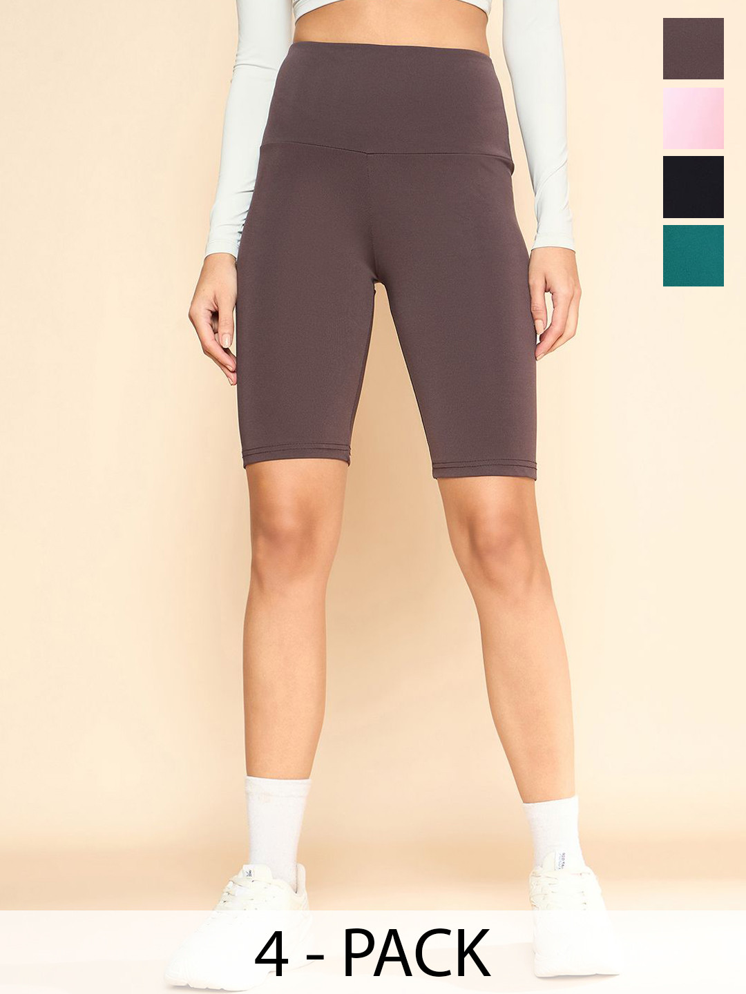 

COLOR CAPITAL Women Pack Of 4 High Rise Above Knee Gym Tights, Black