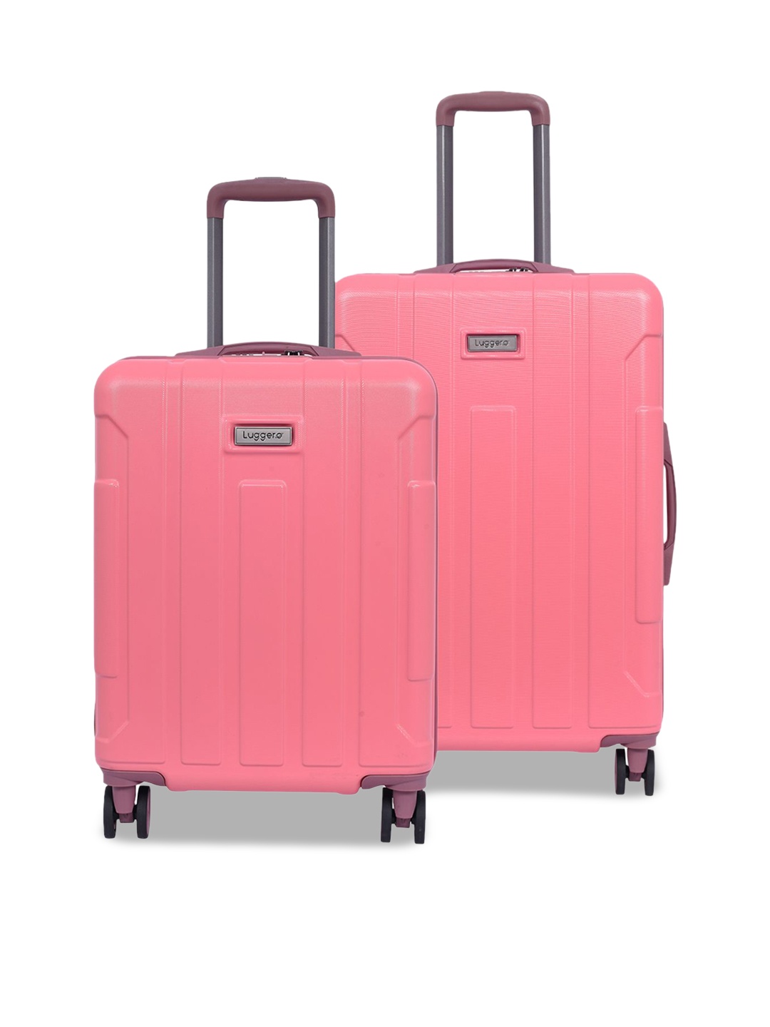 

Luggero Unisex Set Of 2 Textured Hard Sided 360-Degree Rotation Large Trolley Bags, Pink
