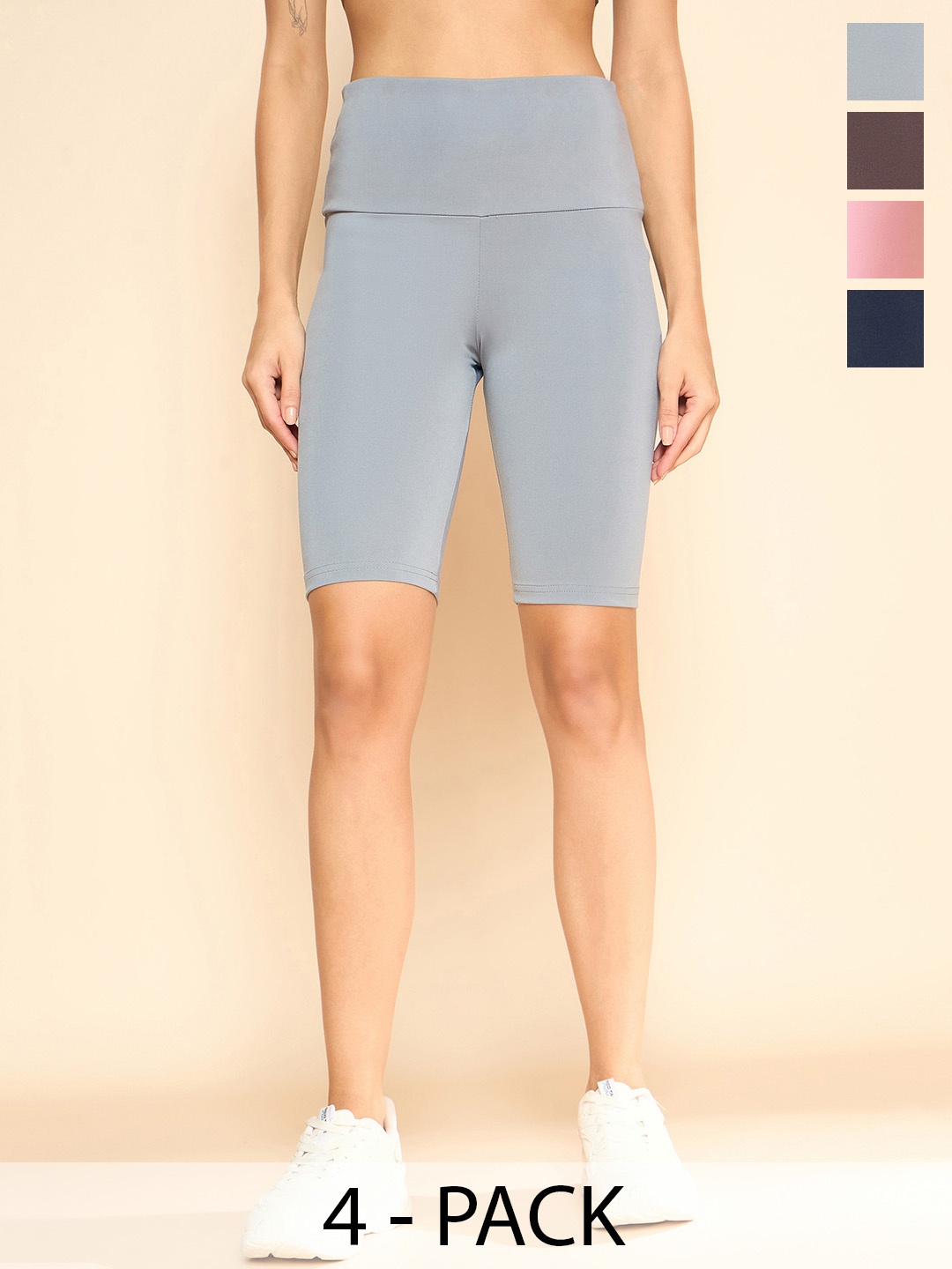 

COLOR CAPITAL Women Pack Of 4 Mid-Rise Cycling Tights, Grey