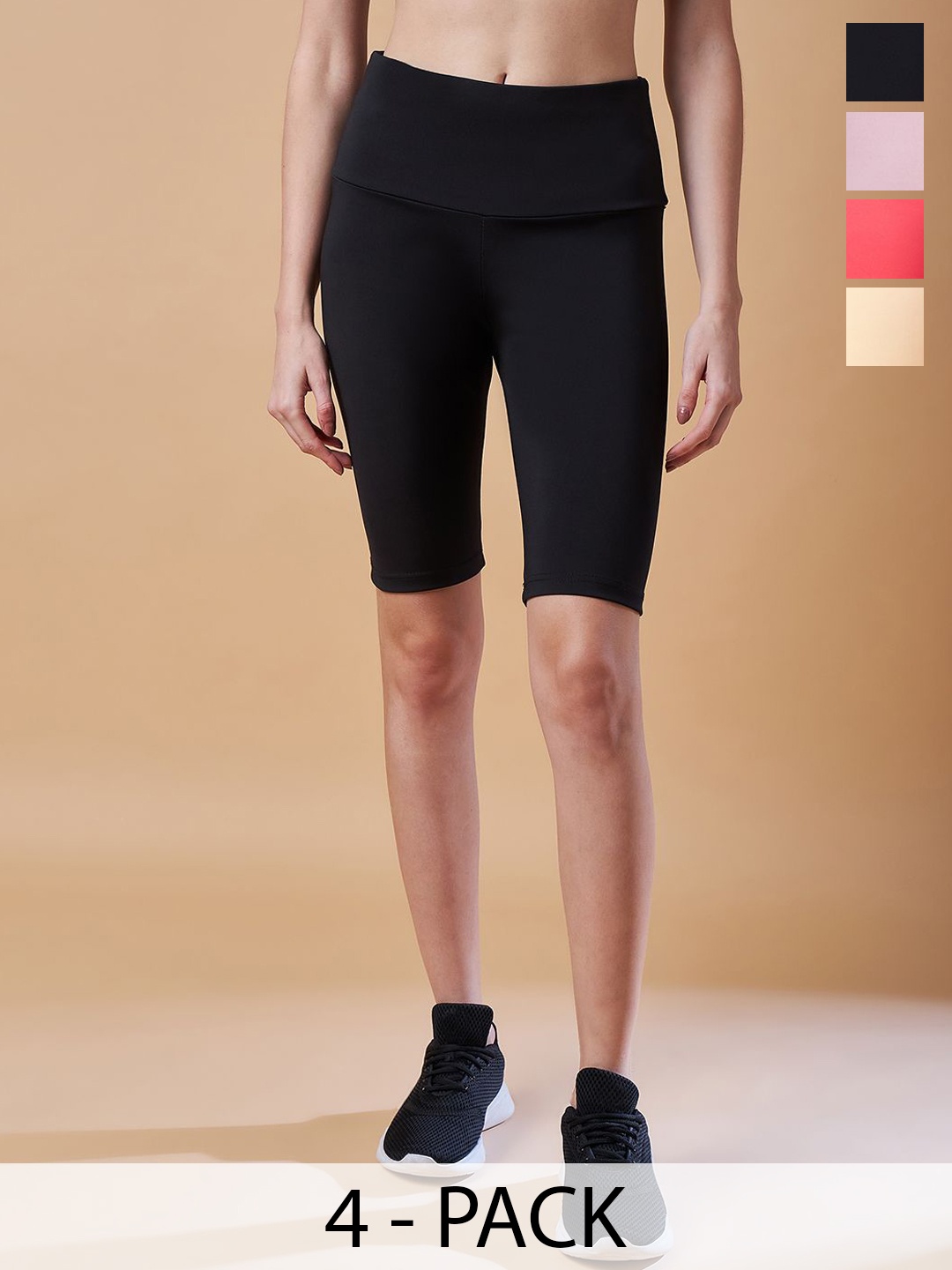 

COLOR CAPITAL Pack Of 4 Above-Knee Antimicrobial Tights for women, Black