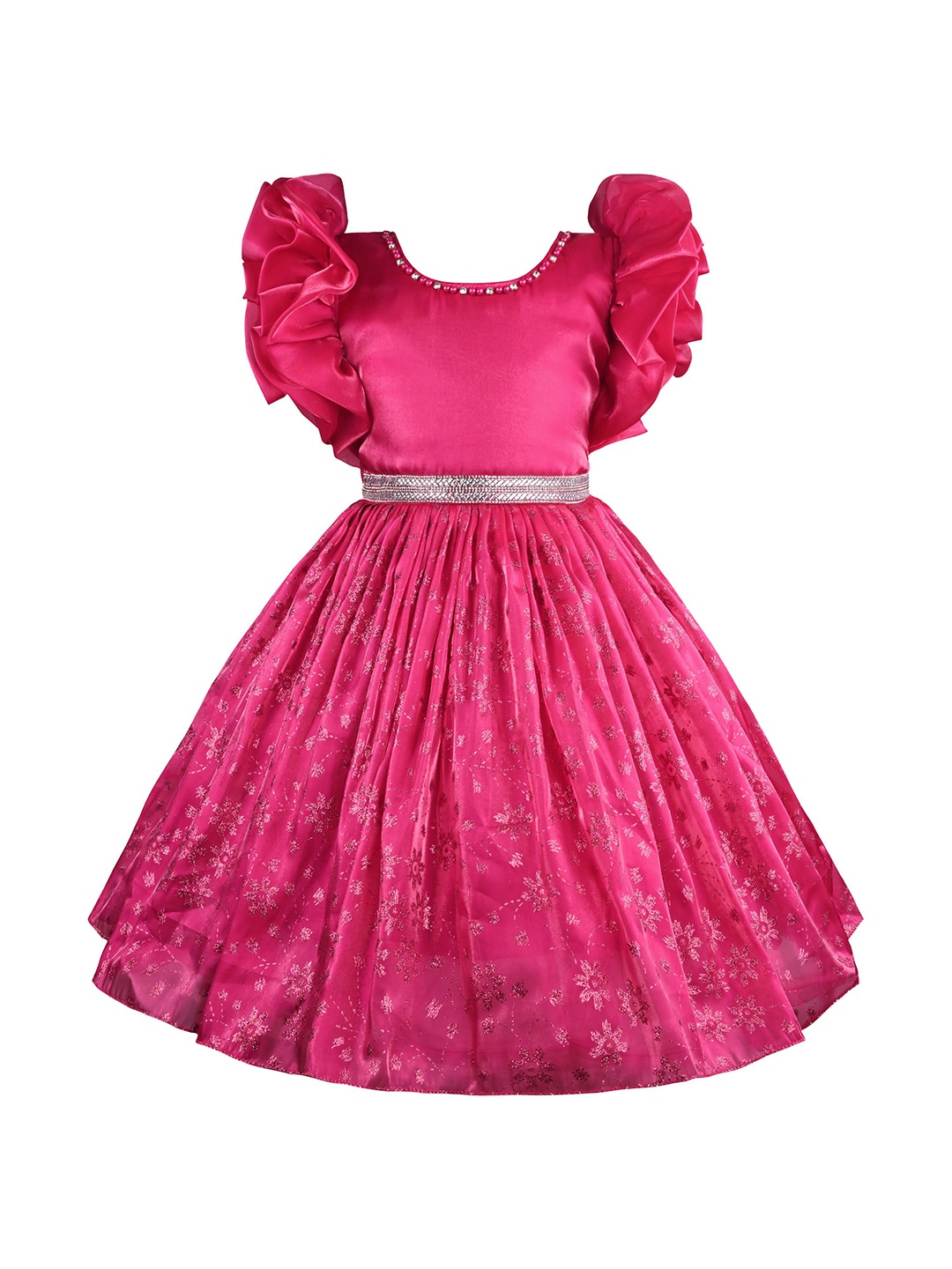

Wish Karo Girls Print Flared Sleeve Fit & Flare Dress, Red