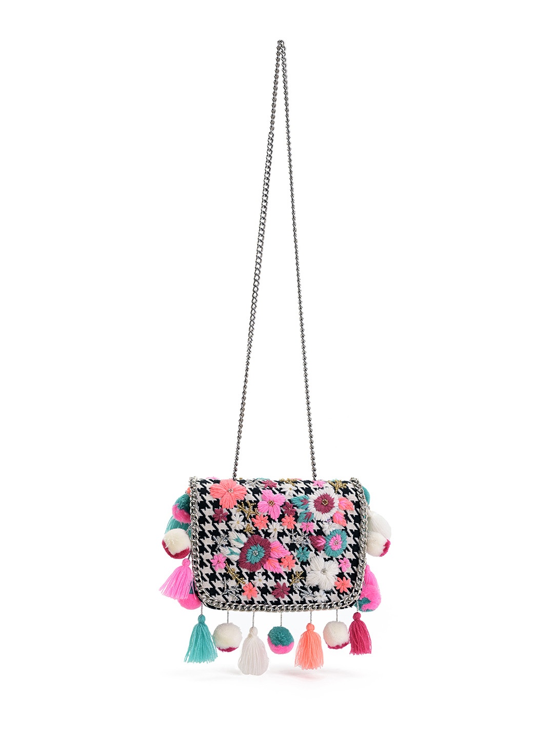 

BohoGirl Women Swagger Self Design Fringed Embellished Sling Bag, Black