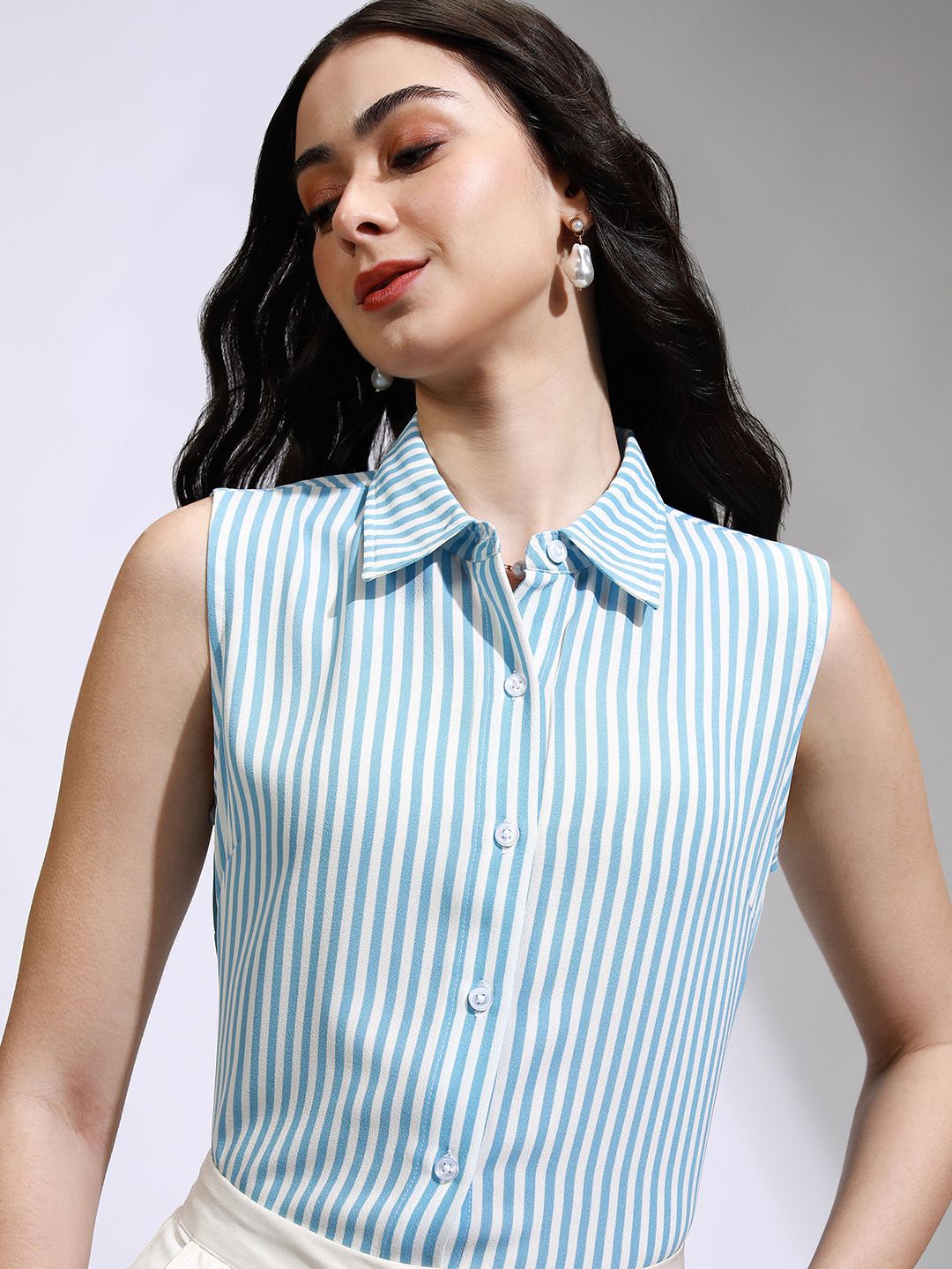 

Chic By Tokyo Talkies Women Striped Buttondown Shirt, Blue