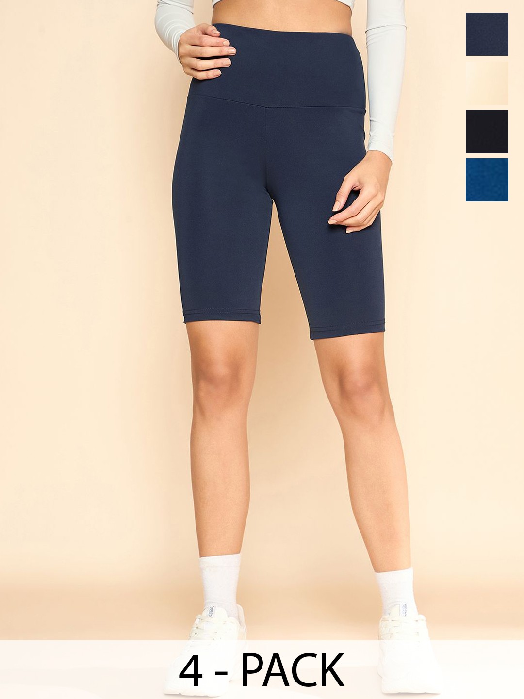 

COLOR CAPITAL Women Pack Of 4 Mid Rise Cycling Tights, Navy blue