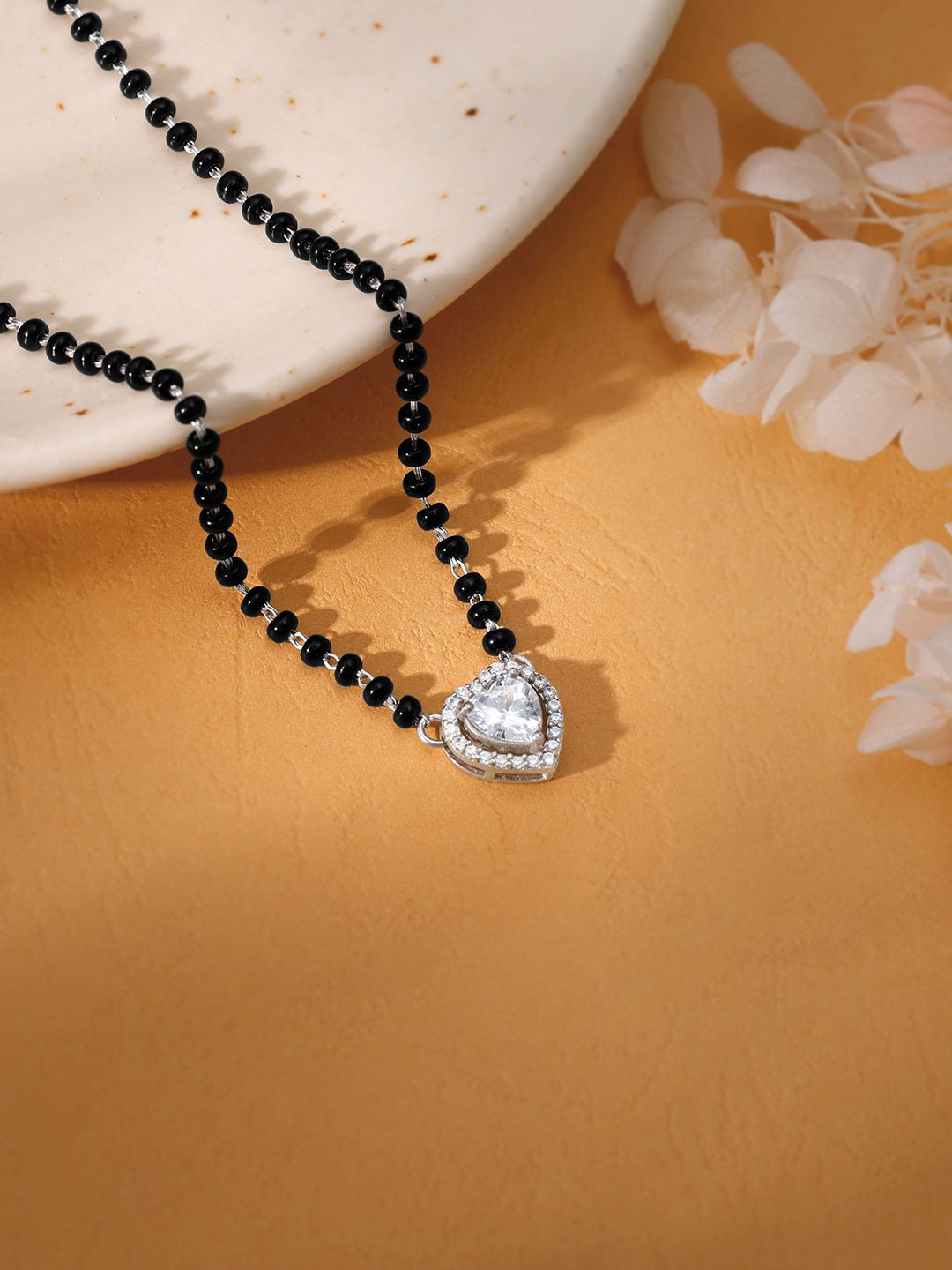 

GIVA 925 Sterling Silver Rhodium-Plated Stone Studded & Beaded Mangalsutra