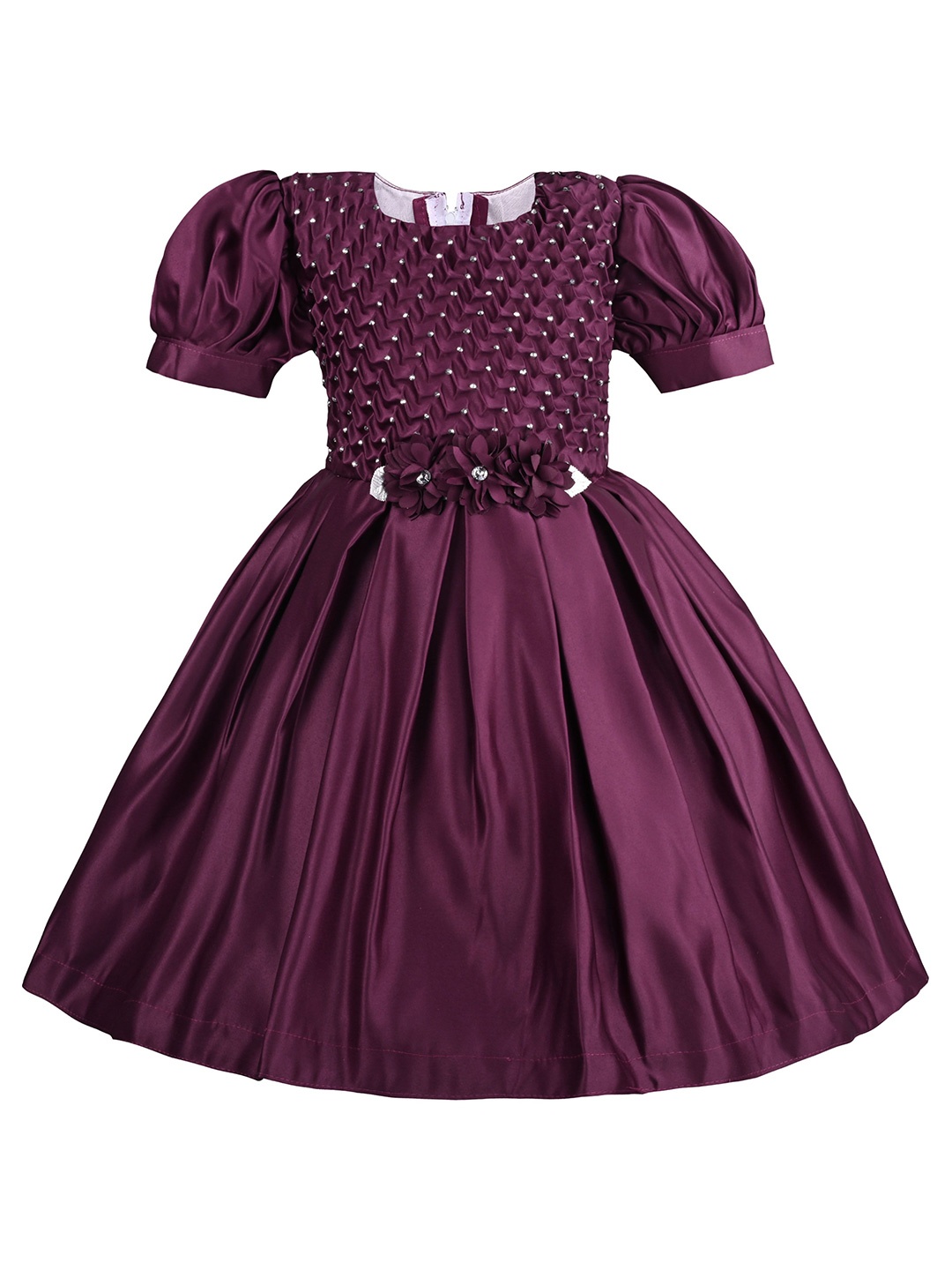 

Wish Karo Girl Solid Puff Sleeve Fit & Flare Dress, Purple