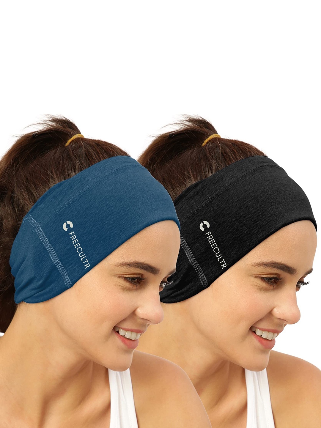 

FREECULTR Pack Of 2 Unisex Bandana Headband, Navy blue