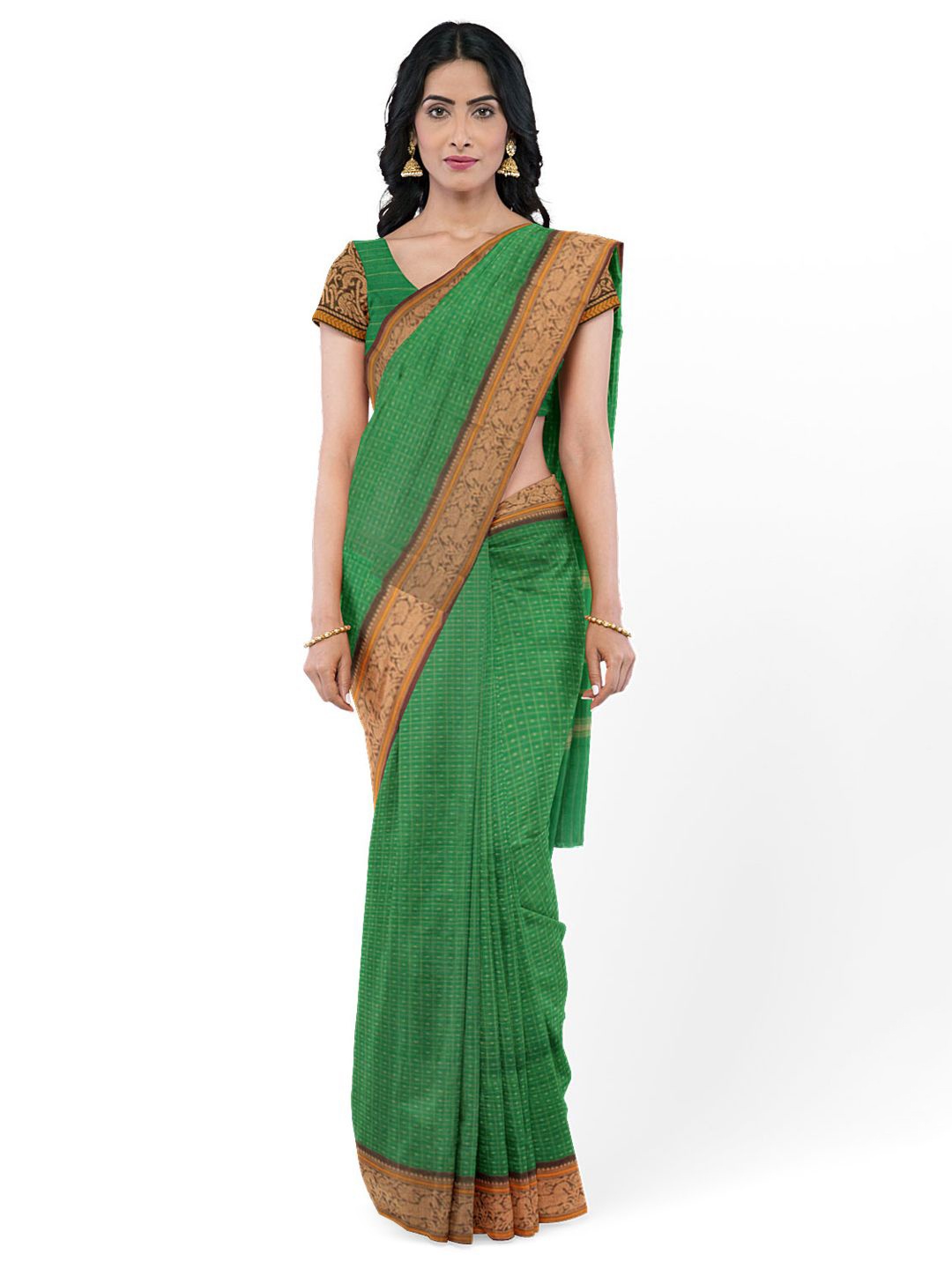 

Avishya Woven Design Zari Pure Cotton Kanjeevaram Saree, Green