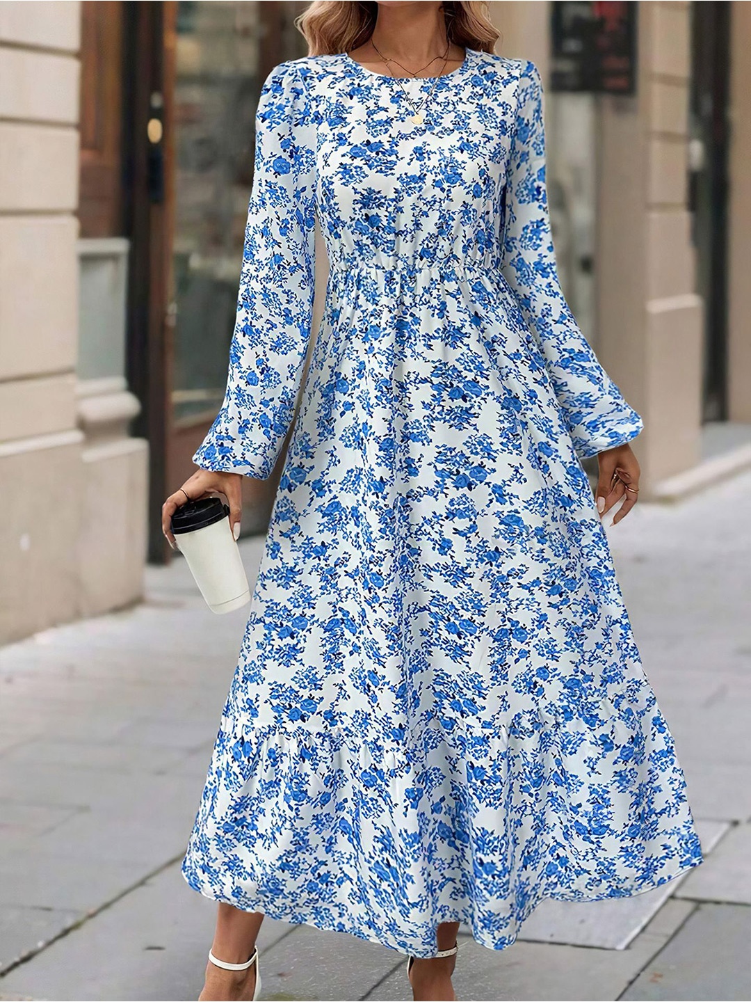 

StyleCast x Revolte Women Floral Printed Round Neck A-Line Dress, Blue