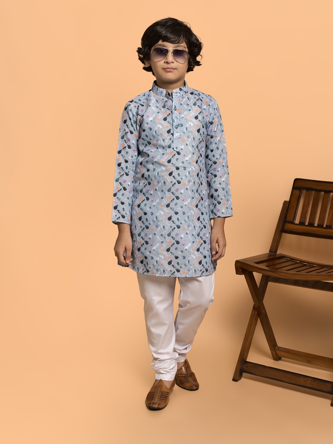 

PRINTCULTR Boys Abstract Printed Straight Kurta with Churidar, Blue