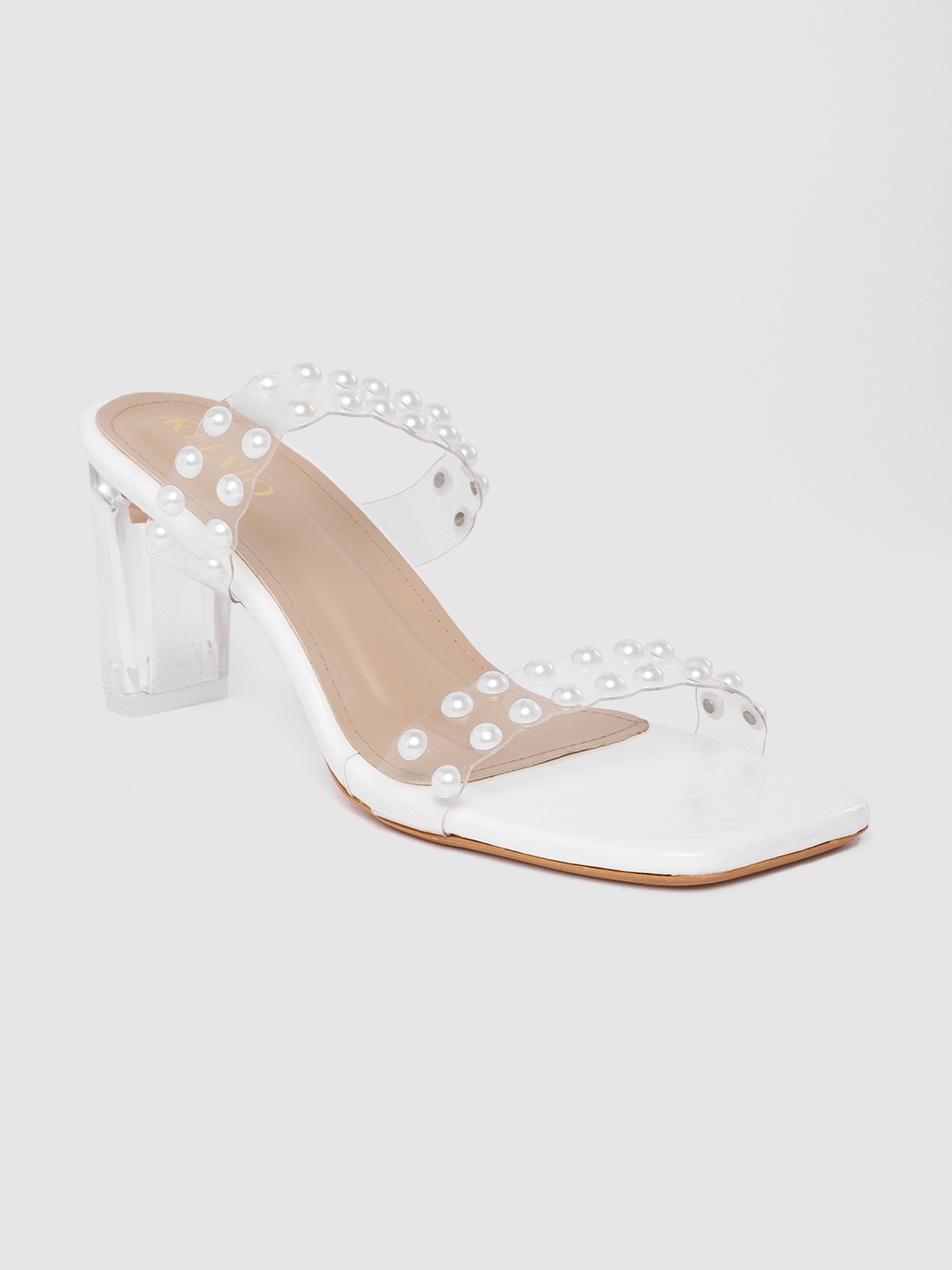 

KLEXIO Women Embellished Block Sandals, White