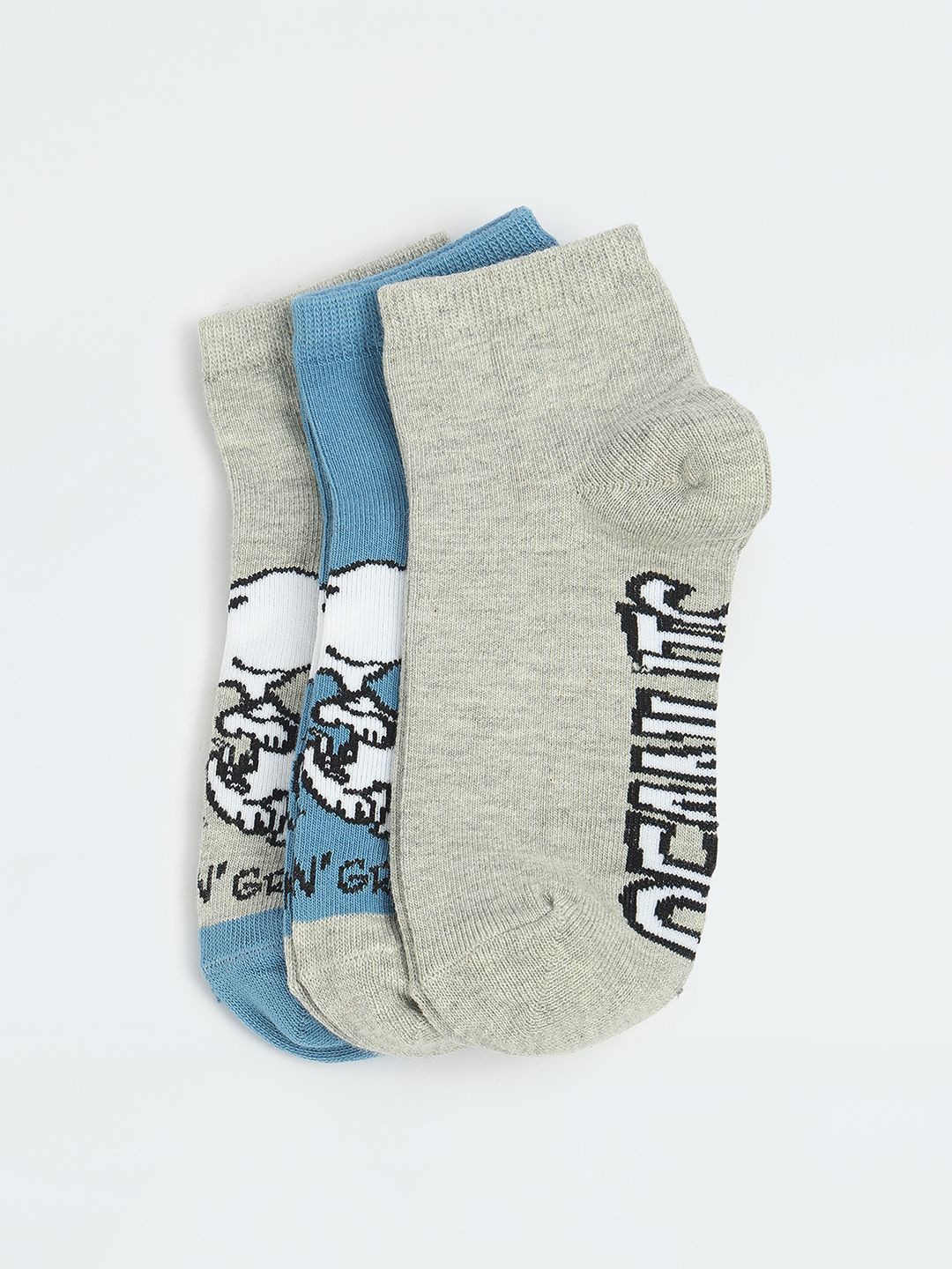 

Max Boys Pack Of 3 Printed cotton Ankle-Length Socks, Blue