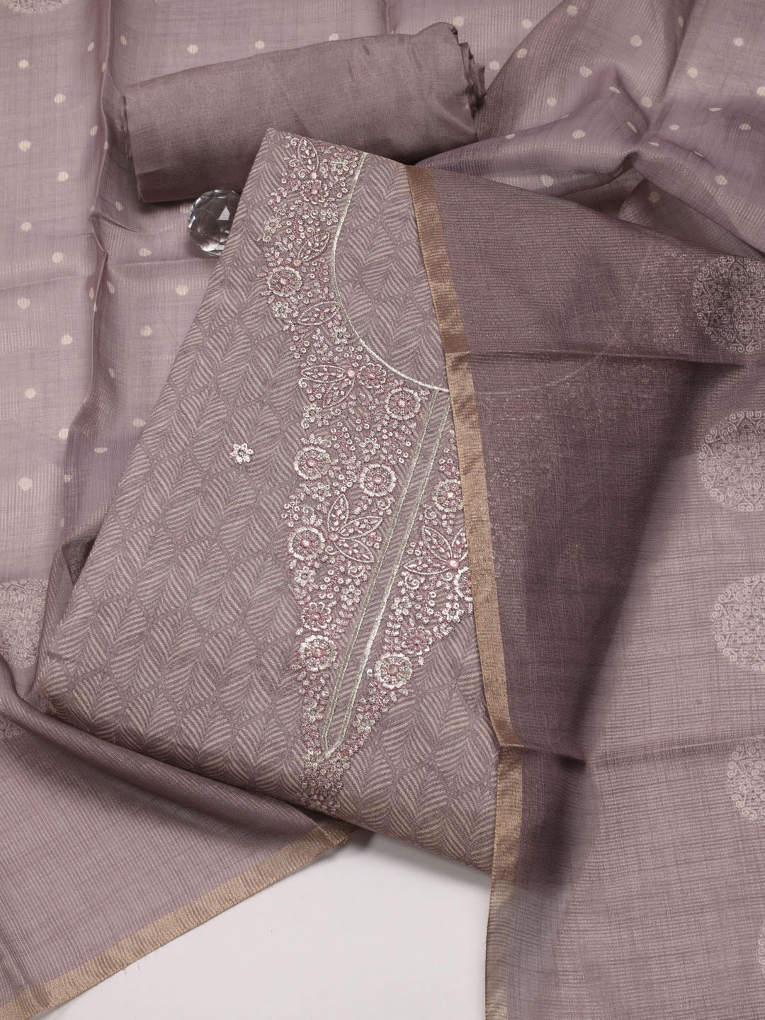 

Meena Bazaar Embroidered Art Silk Unstitched Dress Material, Brown