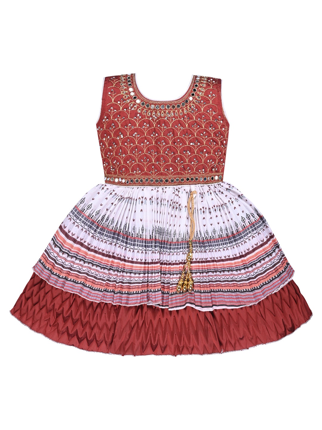 

Wish Karo Girls Embellished Sleeveless Fit and Flare Frock Dress, Brown