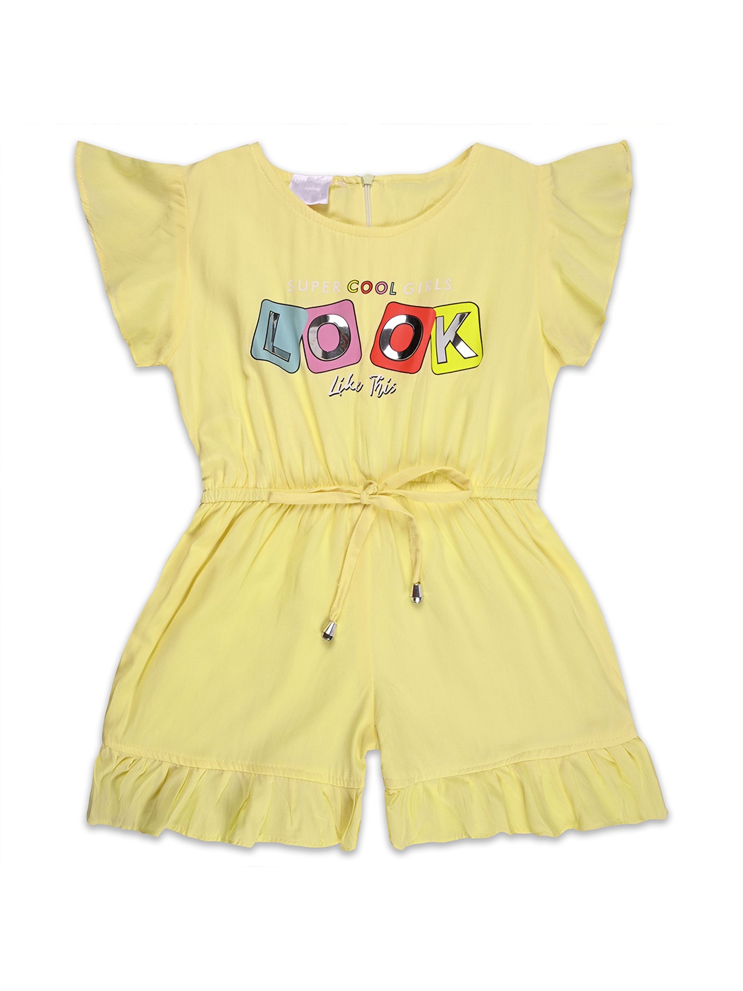 

Wish Karo Girls Cap Sleeves Alphanumeric Print Tie-Ups Fit & Flare Dress, Yellow