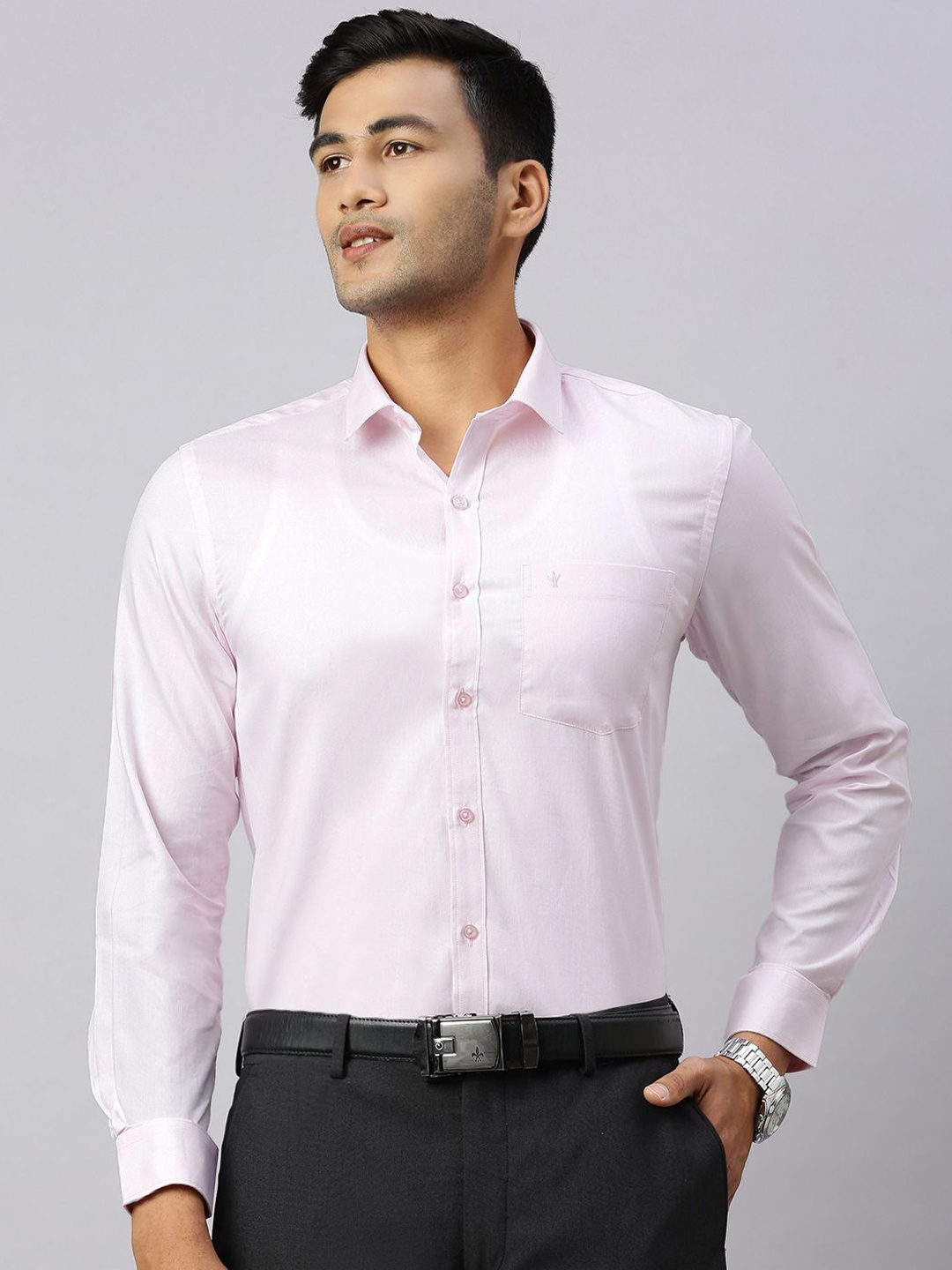 

Ramraj Men Spread Collar Solid Cotton Formal Shirt, Pink