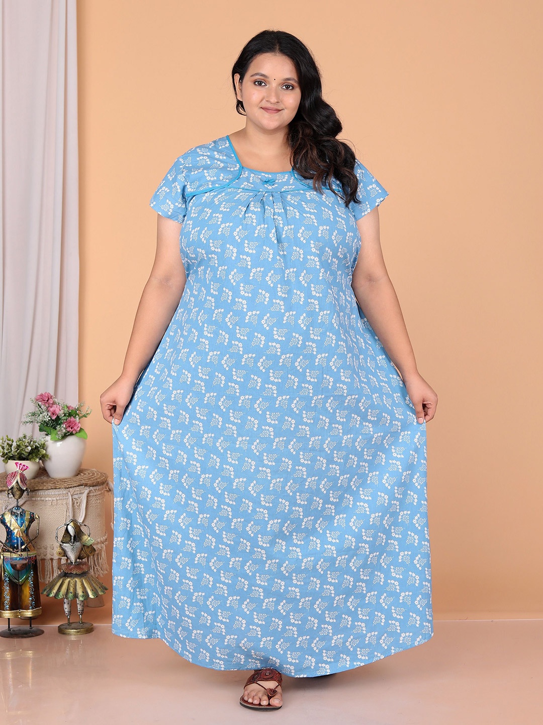 

JAIPZZ APPARELS womens Printed Maxi Nightdress, Blue