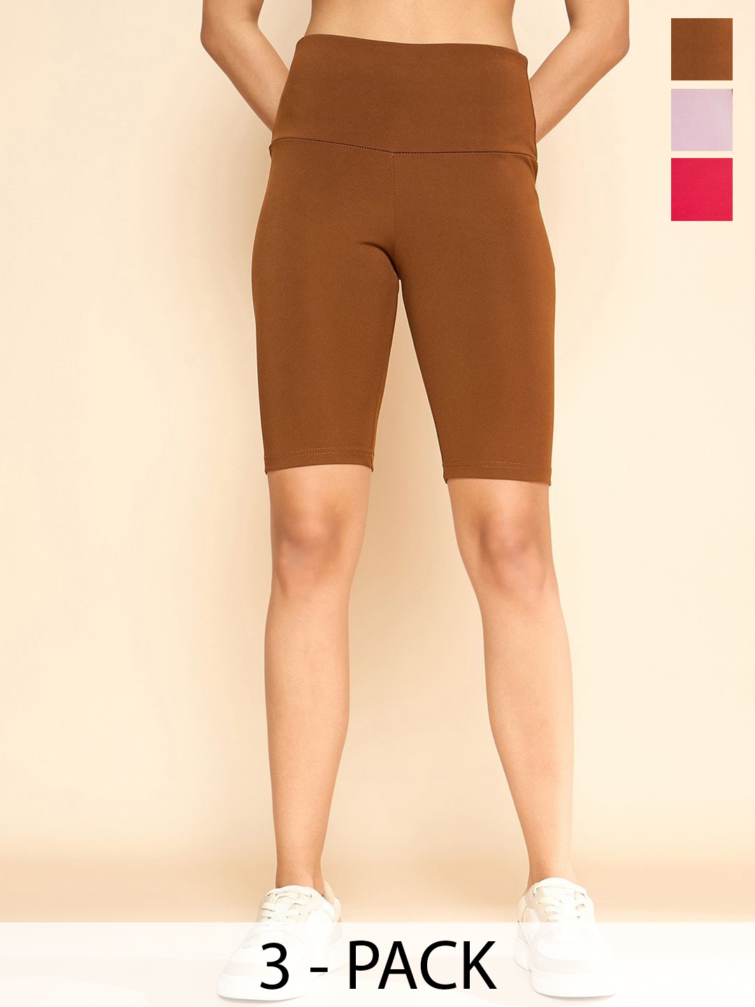 

COLOR CAPITAL Pack Of 3 Solid Above Knee-Length Cycling Tights, Brown