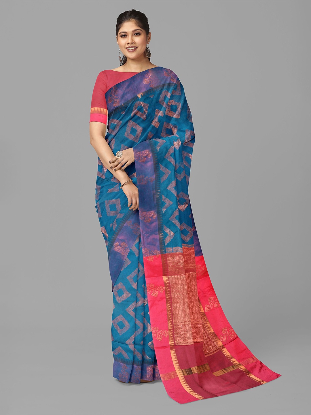 

The Chennai Silks Woven Design Zari Kovai Saree, Blue