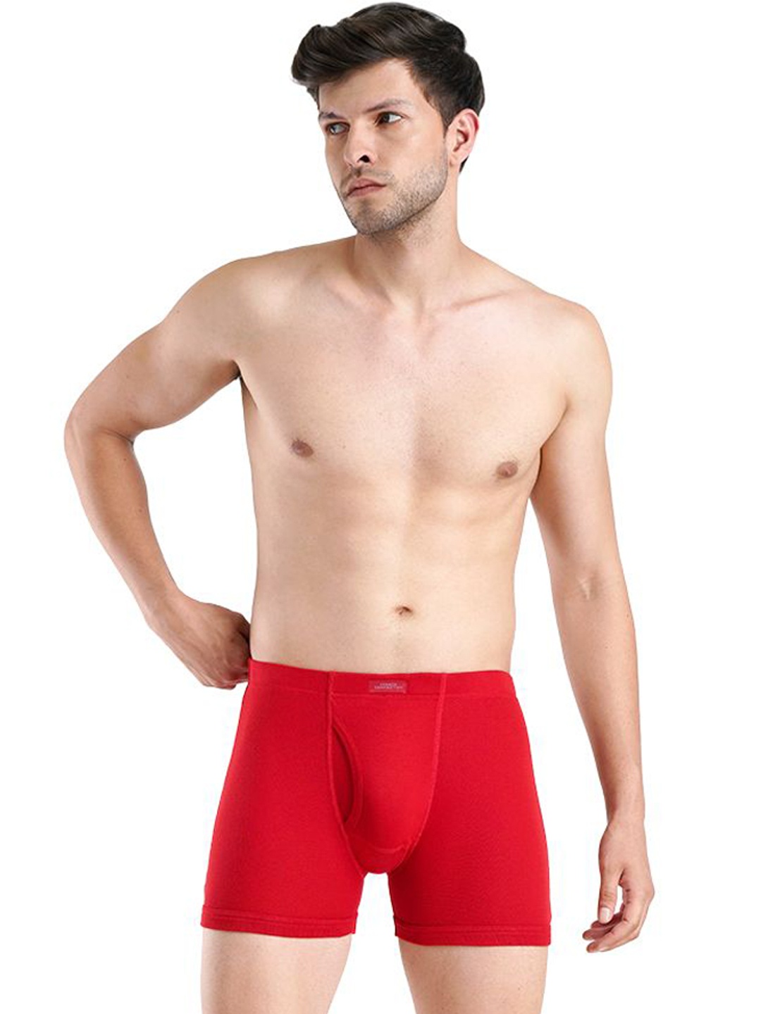

French Connection Men Cotton Outer Elastic Long Trunk OXFORDHAUTE REDM-HAUTE RED