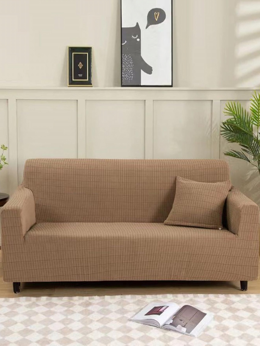 

Lukzer Beige Textured 3 Seater Sofa Cover With Arms