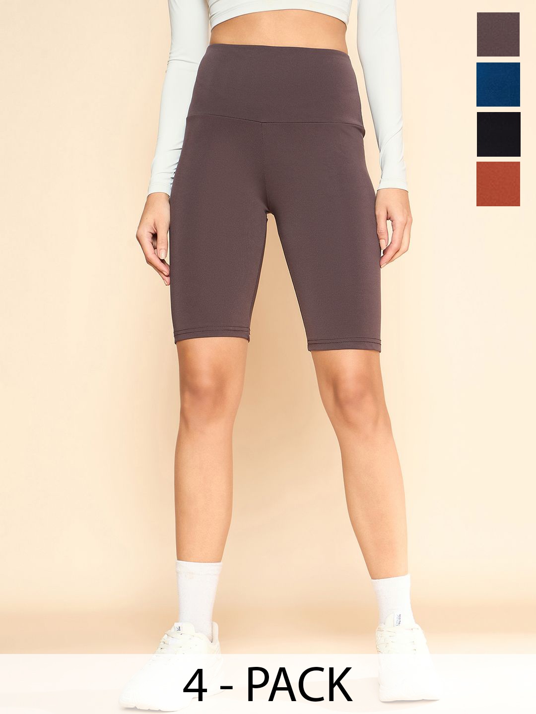 

COLOR CAPITAL Pack Of 4 Women High Rise Above Knee Gym Tights, Blue