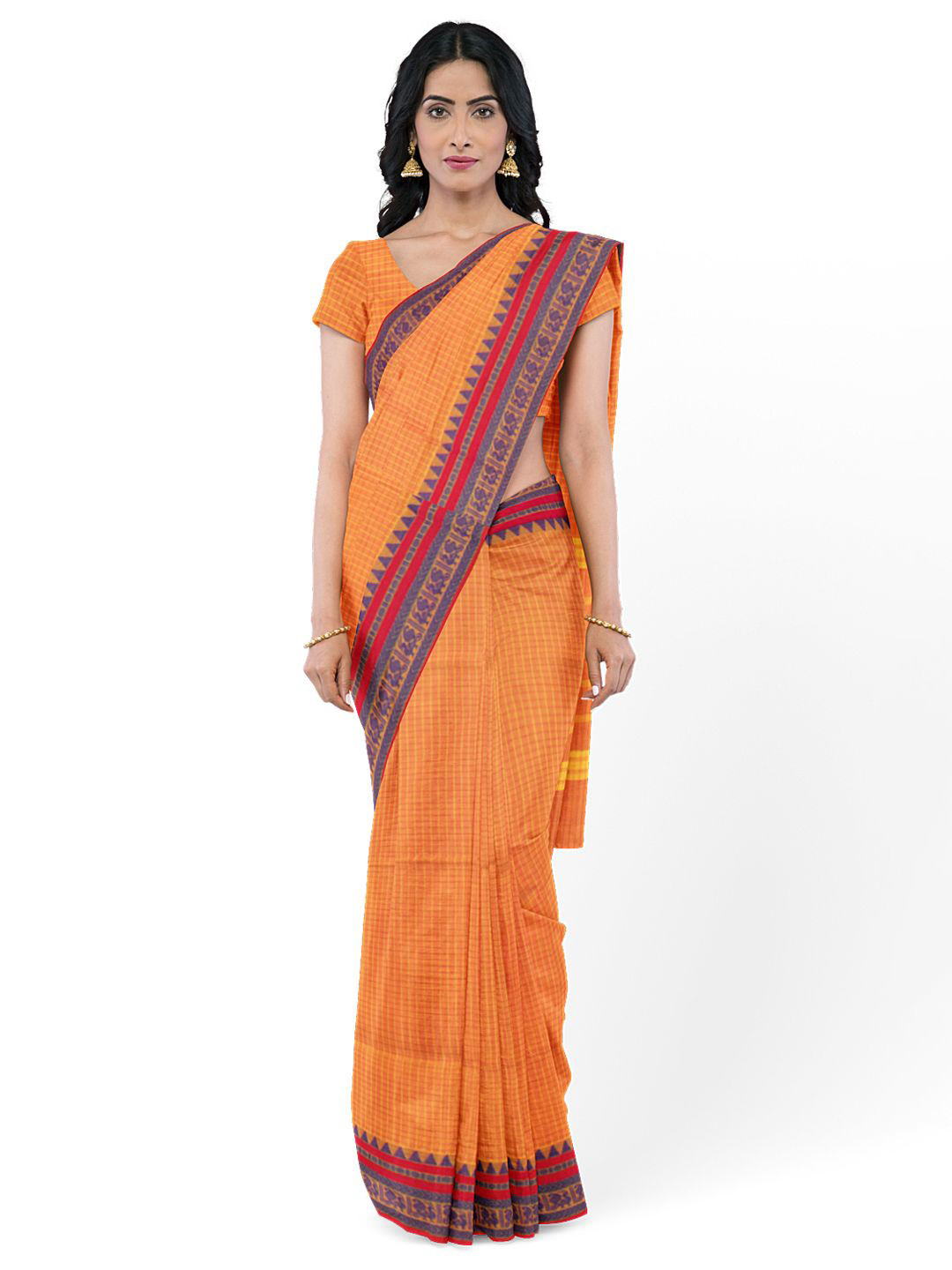 

Avishya Checked Pure Cotton Woven Design Kanjeevaram Saree, Orange