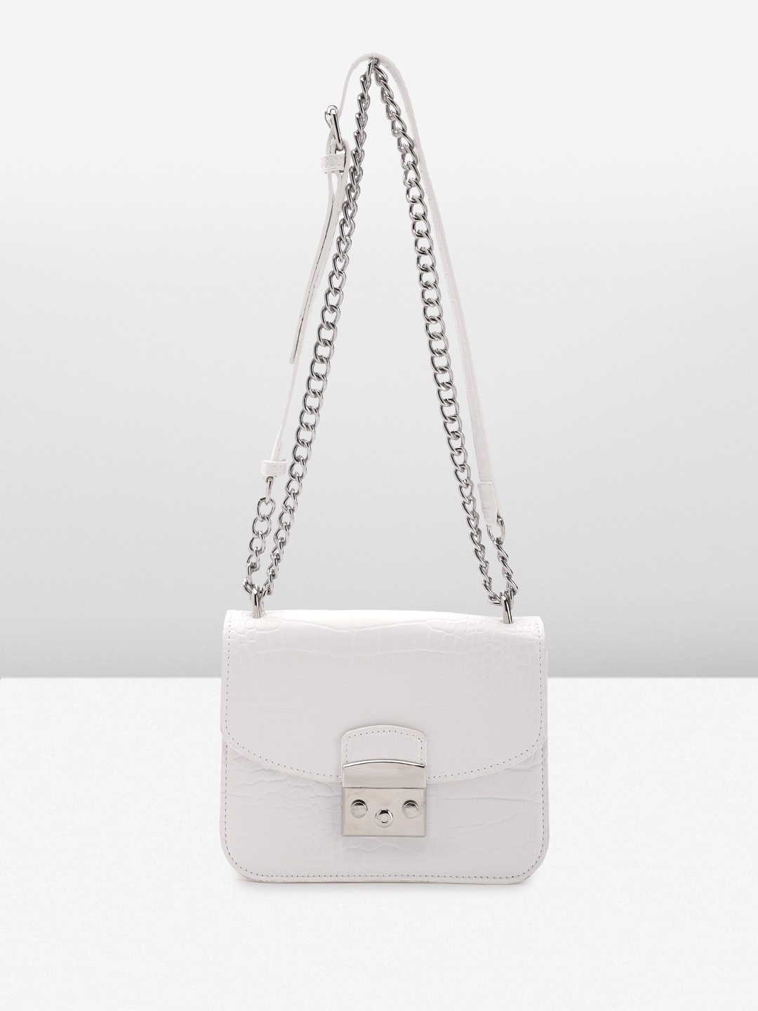 

Lino Perros Croc Textured Structured Shoulder Bag, White