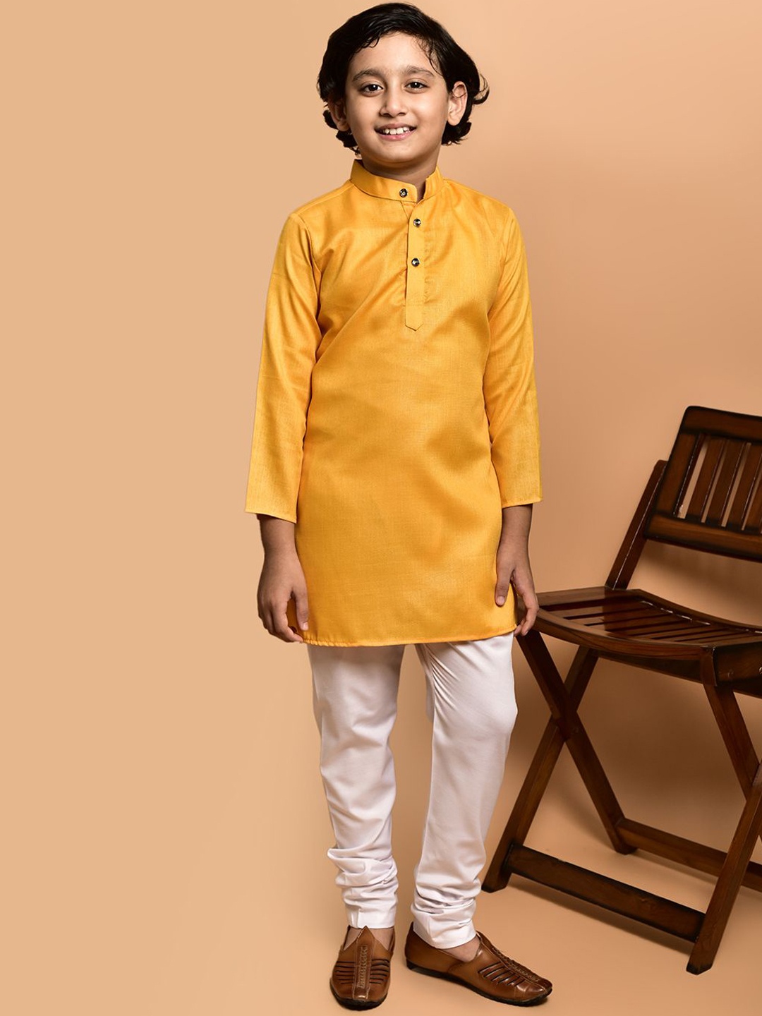 

PRINTCULTR Boys Band Collar Cotton Straight Kurta, Yellow