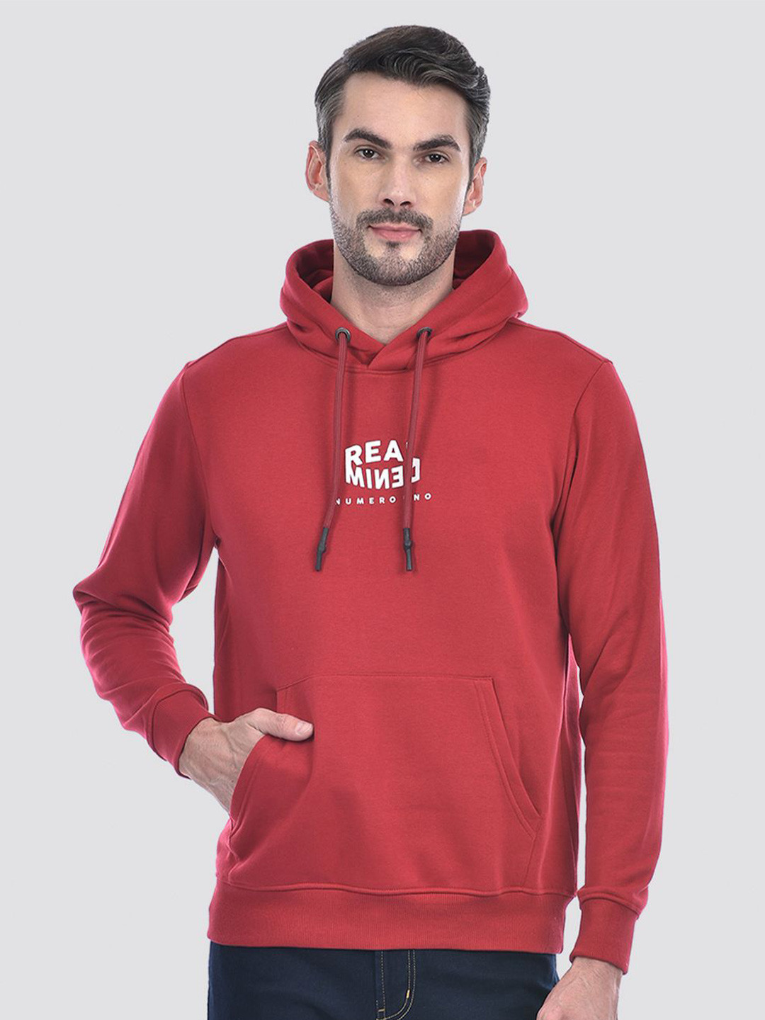 

Numero Uno Men Typography Printed Hooded Sweatshirt, Red