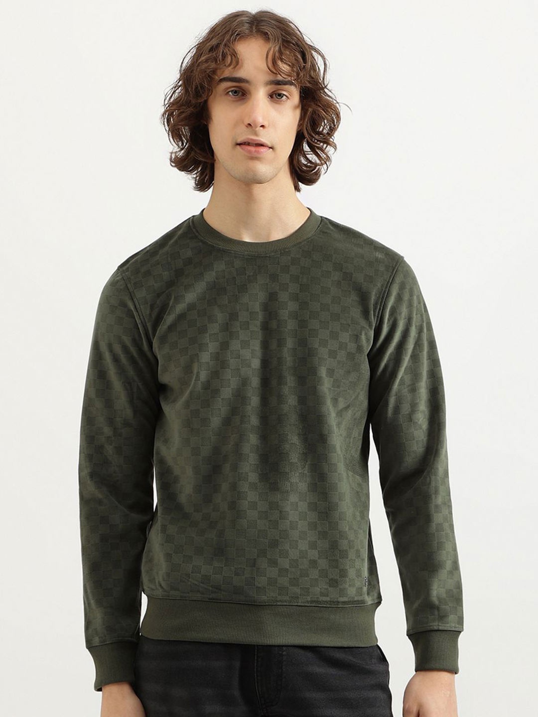 

United Colors of Benetton Men Geometric Printed Round Neck Pullover Sweatshirt, Green