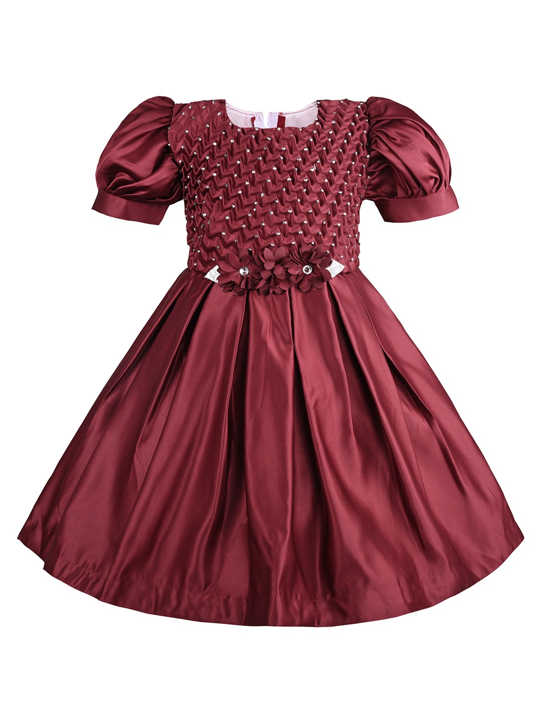 

Wish Karo Girls Solid Puff Sleeve Fit & Flare Dress, Maroon