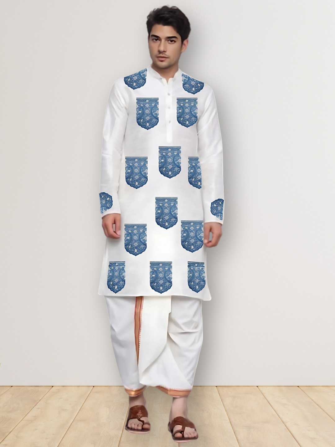 

DEVOILER Men Ethnic Motifs White Romance Kurta