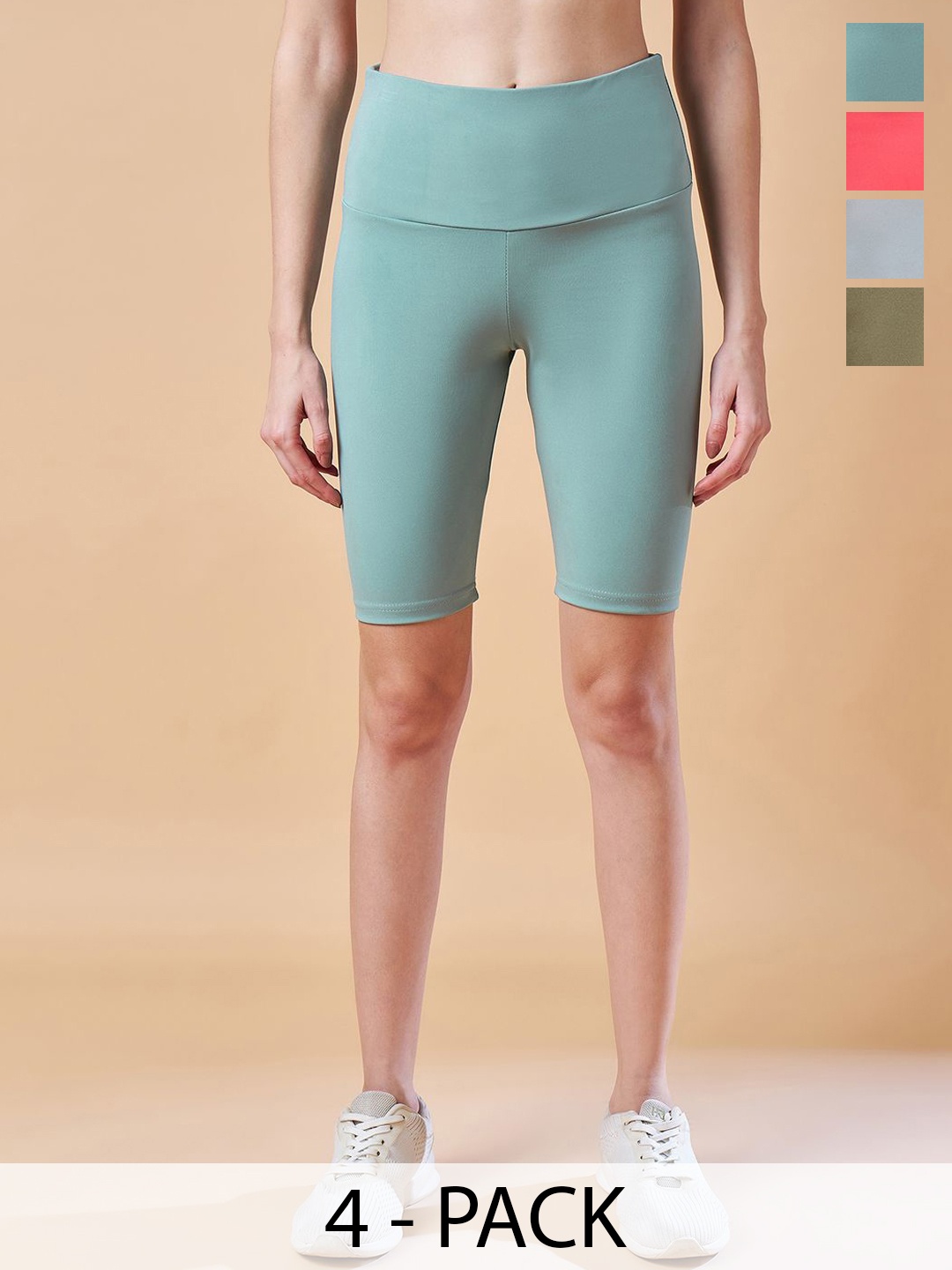 

COLOR CAPITAL Pack Of 4 Solid Antimicrobial High-Rise Tights, Green