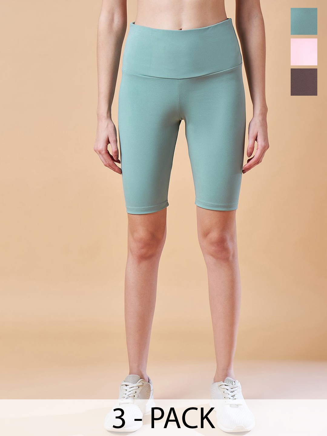 

COLOR CAPITAL Pack Of 3 Women Above Knee Gym Tights, Sea green