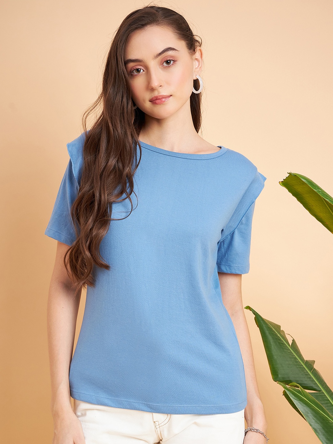 

MINT STREET Women Blue Pockets T-shirt