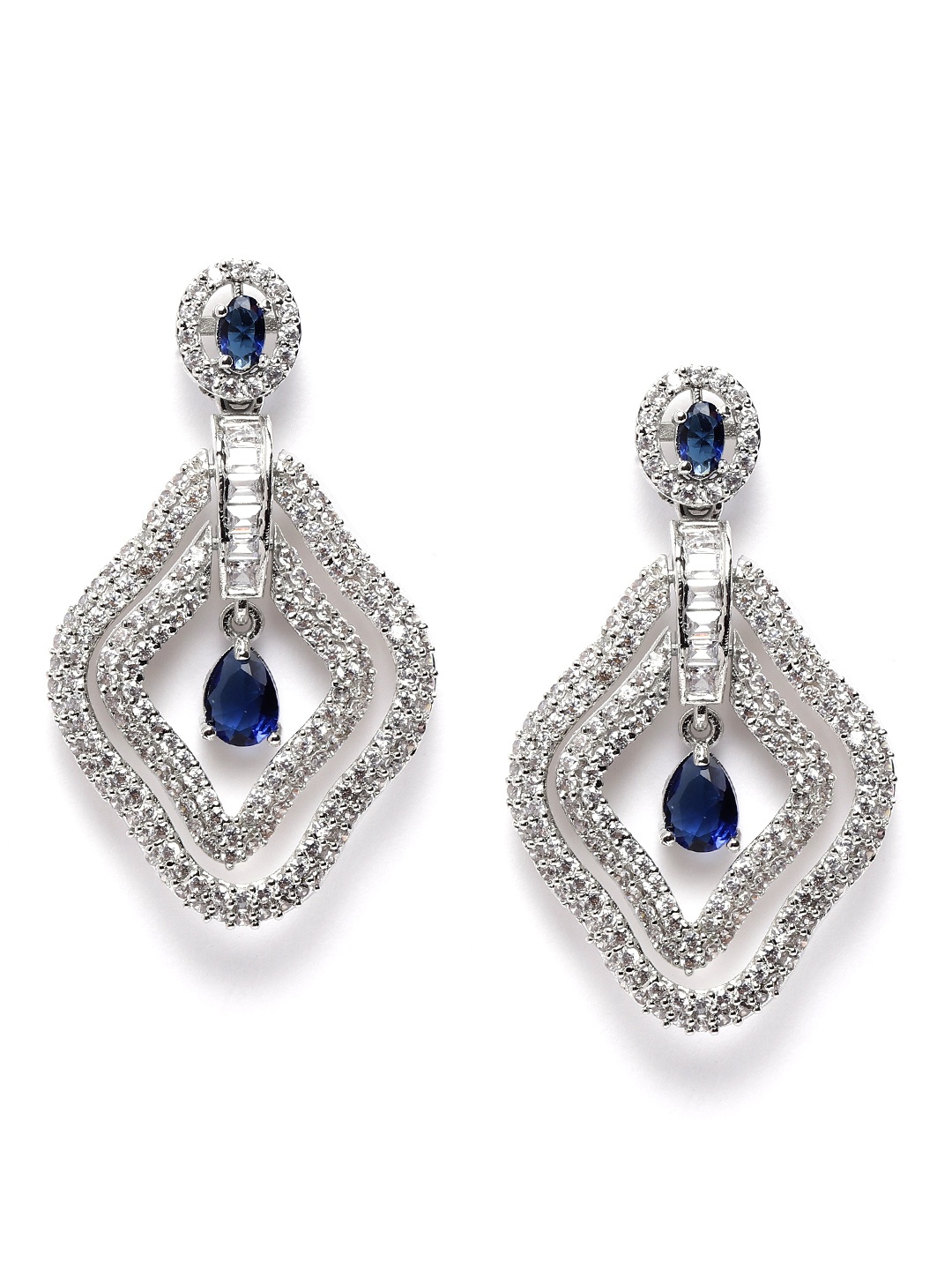 

StileAdda Silver-Plated CZ Diamond Shaped Drop Earrings