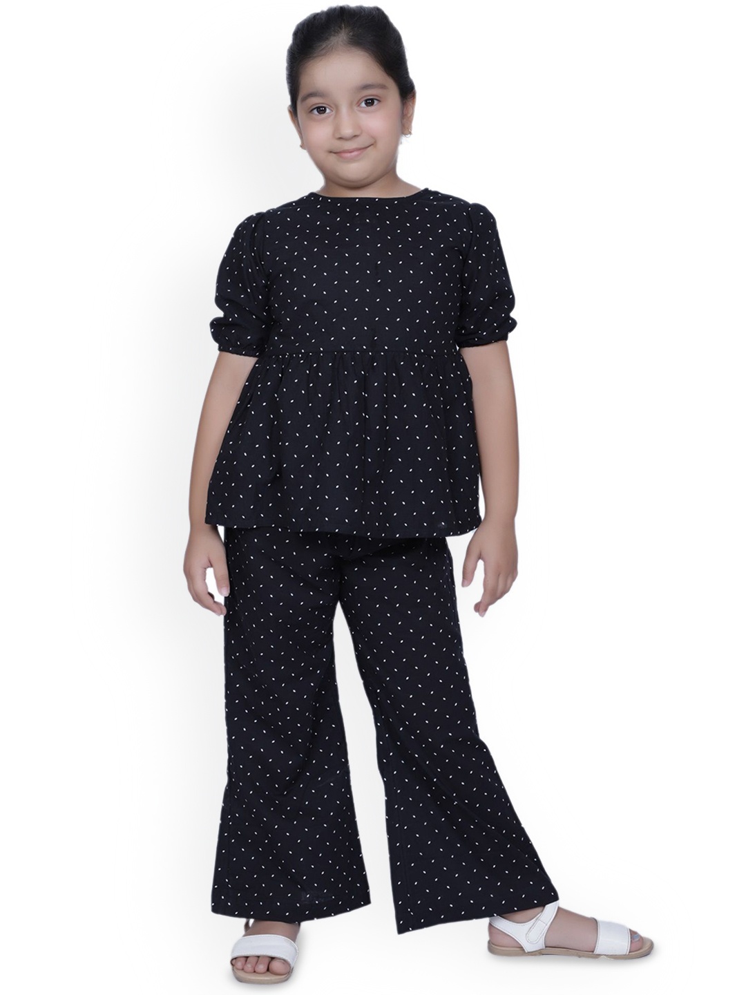 

Cloth Bites Girls Printed Pure Cotton Top with Trousers, Black