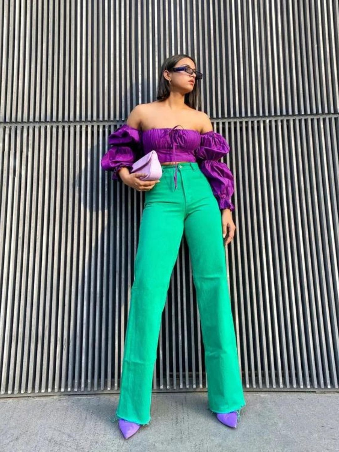 

HEY MISSY Off-Shoulder Cotton Bardot Crop Top, Purple