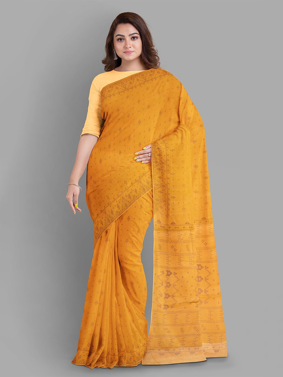 

The Chennai Silks Bandhani Pure Cotton Taant Saree, Yellow
