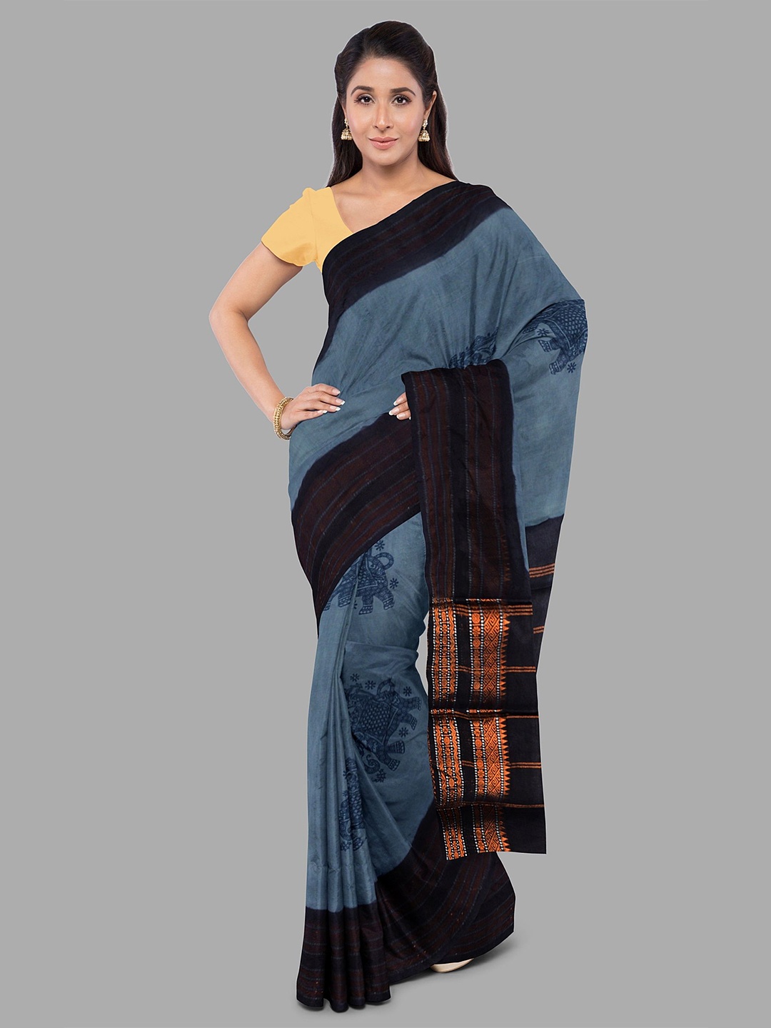 

The Chennai Silks Zari Pure Cotton Sungudi Saree, Grey