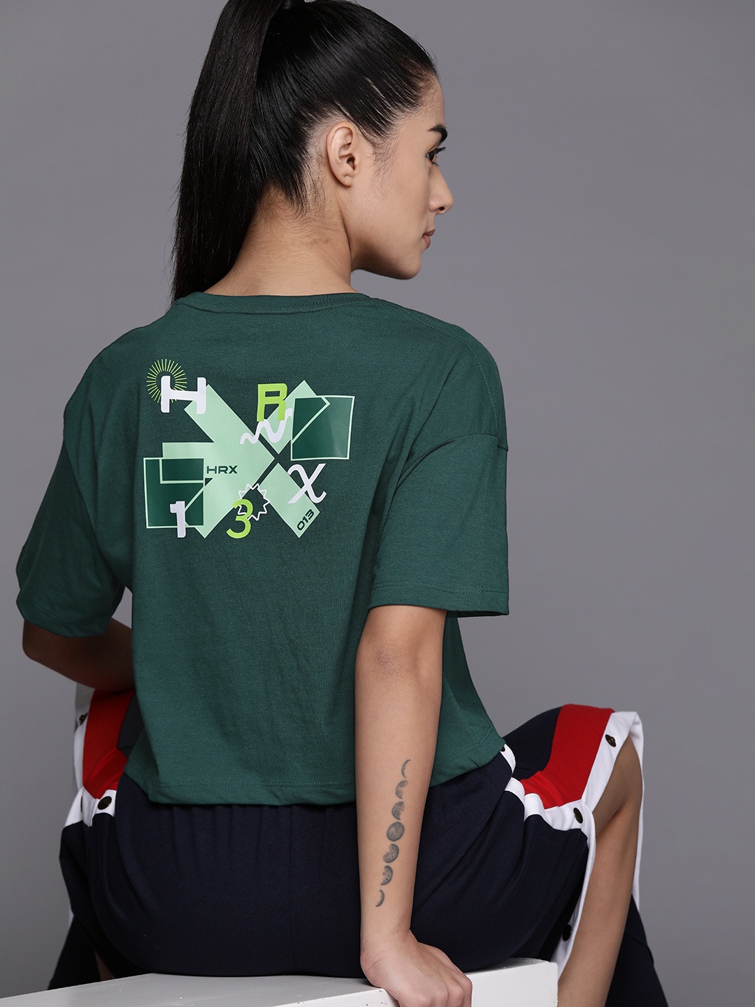 

HRX by Hrithik Roshan Women Brand Logo Printed Relaxed Fit T-shirt, Green