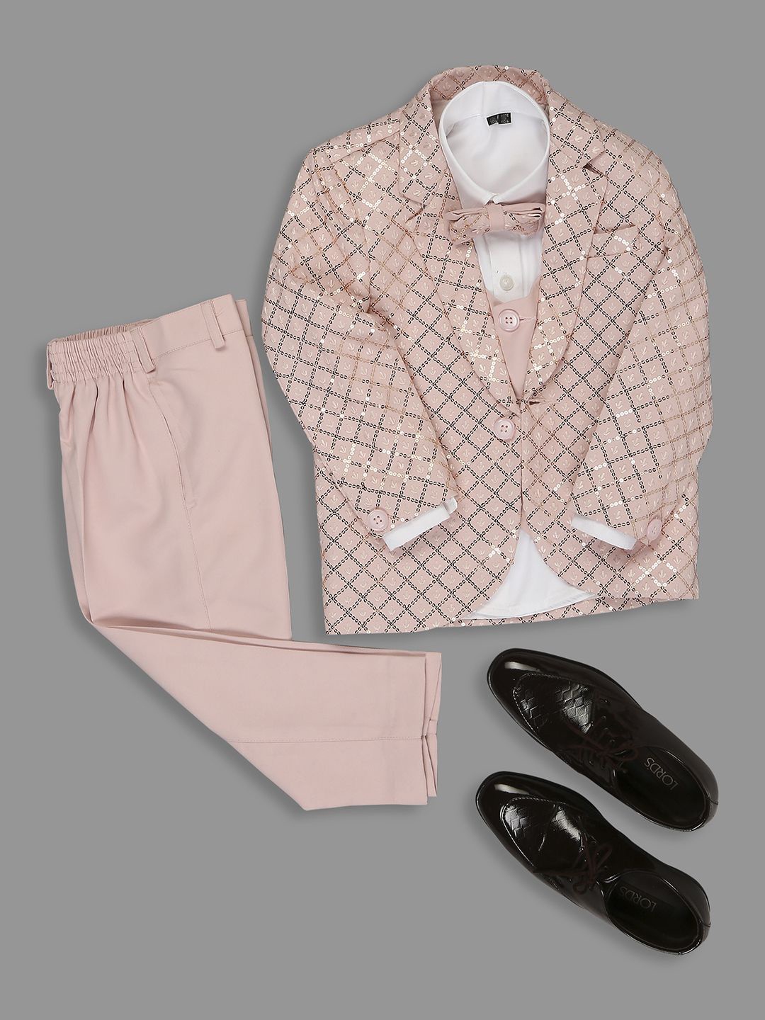 

YK Boys Five Piece Suit With Embroidery Shirt., Peach