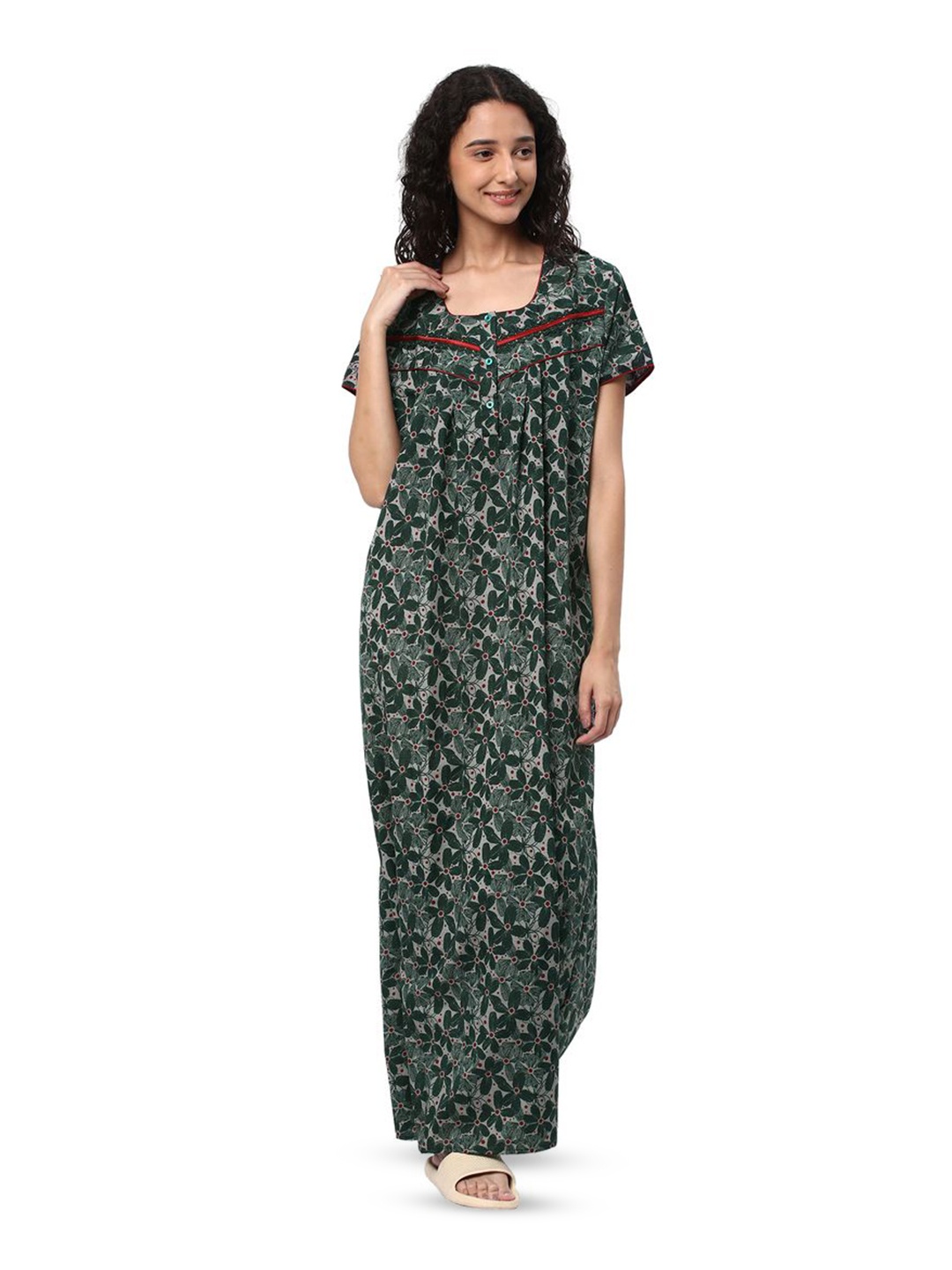 

KOVIRA Floral Printed Maxi Nightdress, Olive