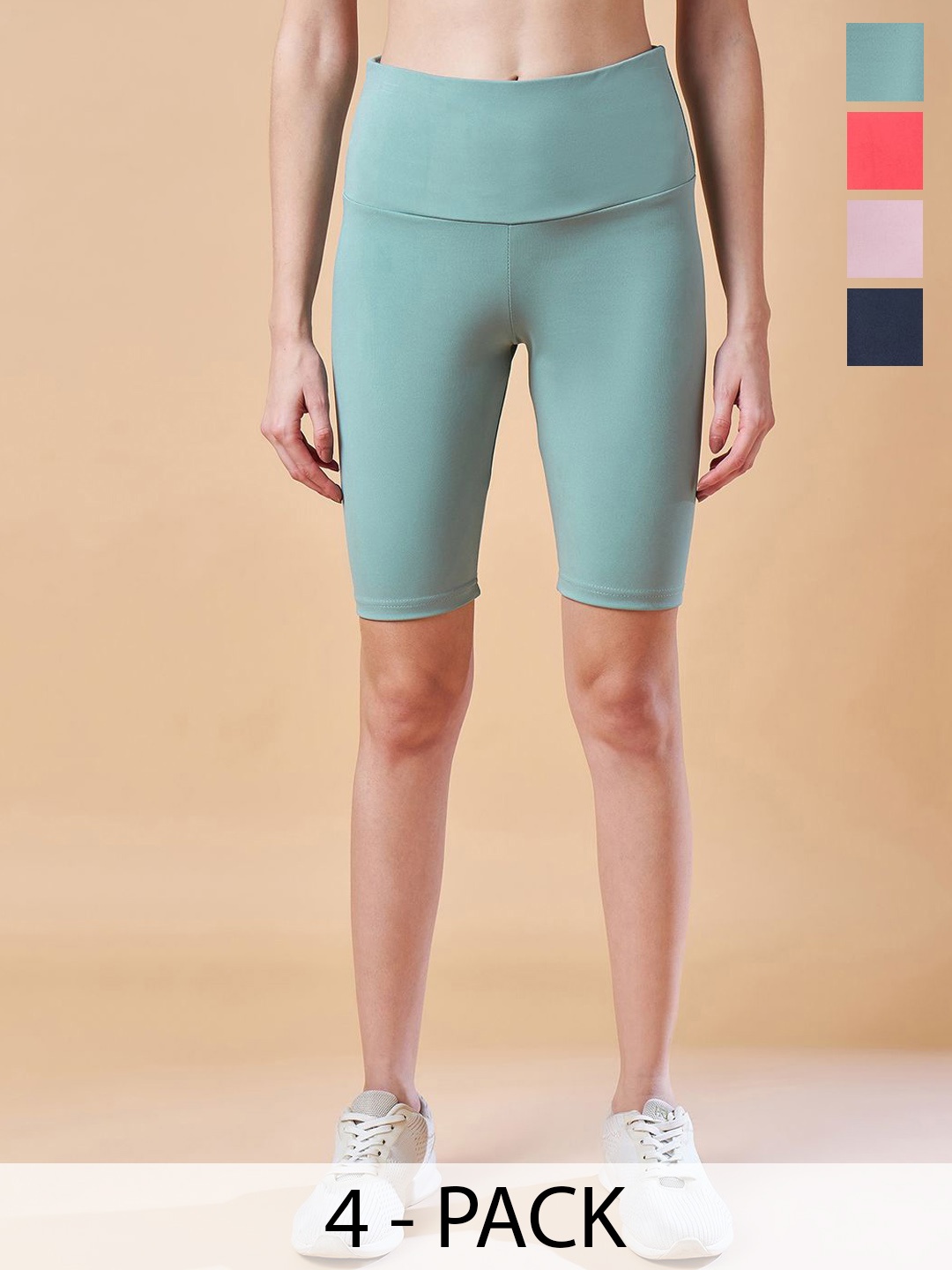 

COLOR CAPITAL Pack Of 4 High-Waisted Short Women Gym Tights, Blue