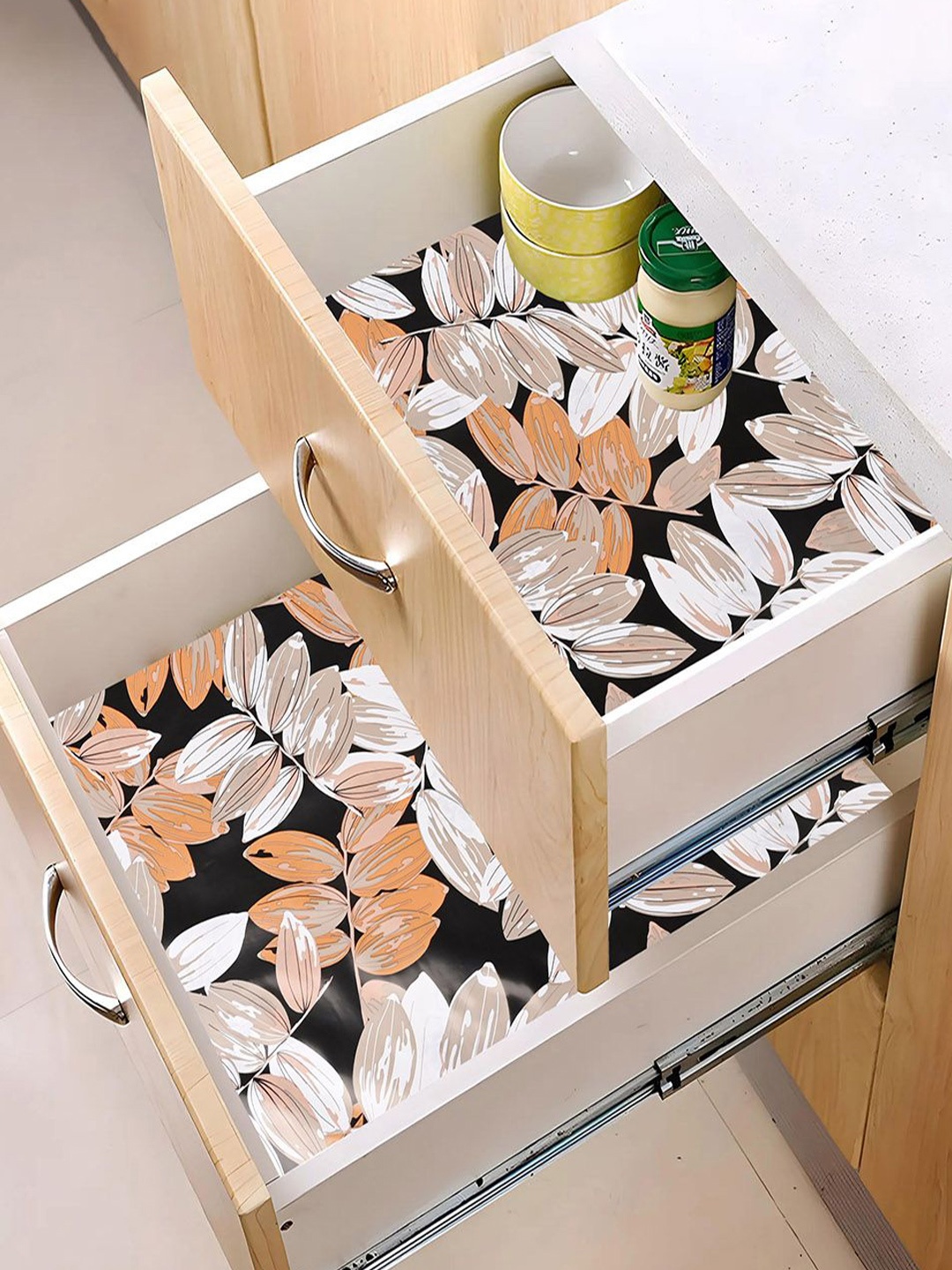 

Kuber Industries Grey 3 Pieces Floral Printed Shelf Liner