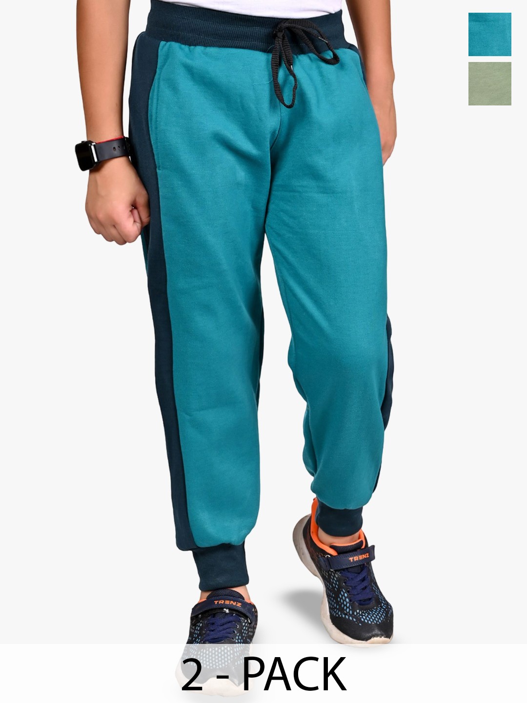 

BAESD Boys Pack Of 2 Solid colourblocked Mid-Rise Joggers, Green