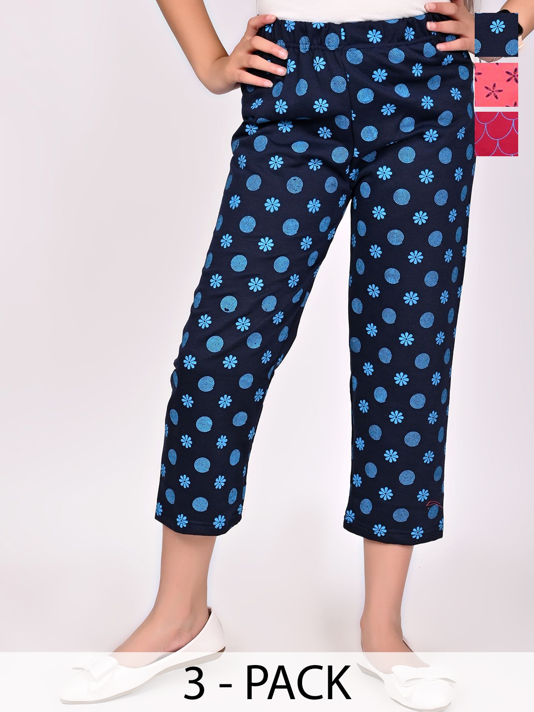 

BAESD Girls Pack Of 3 Printed Cotton Regular Trousers, Maroon