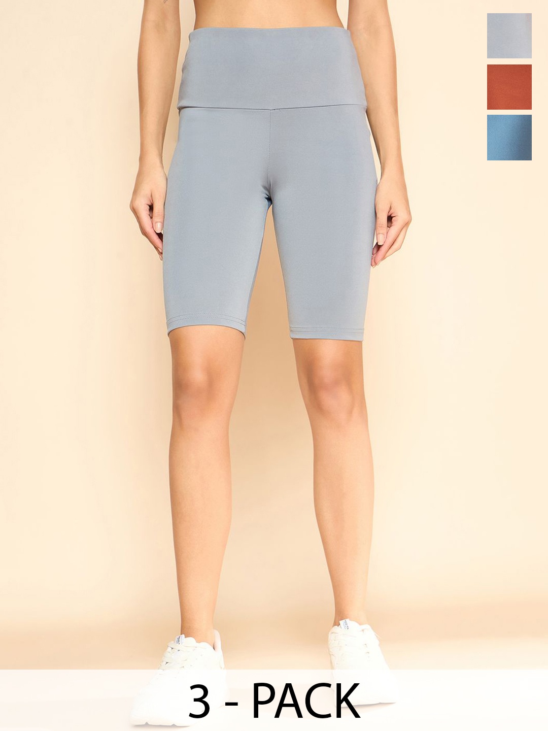 

COLOR CAPITAL Pack Of 3 Women Antimicrobial Above Knee Gym Tights, Grey