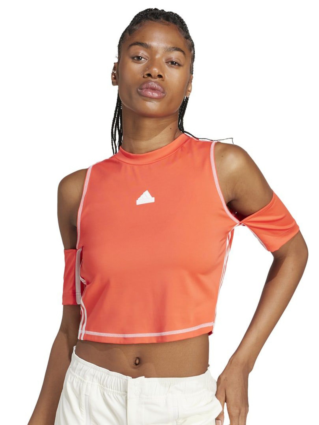 

ADIDAS Women Solid Round Neck Slim Fit T-shirt, Peach